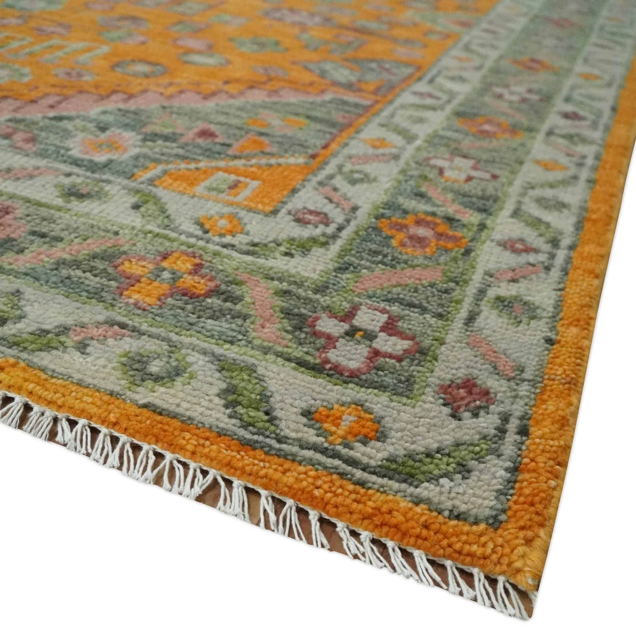 Custom Made Hand Knotted Carrot Red and Silver Oriental Traditional Wool Area Rug - Image 5