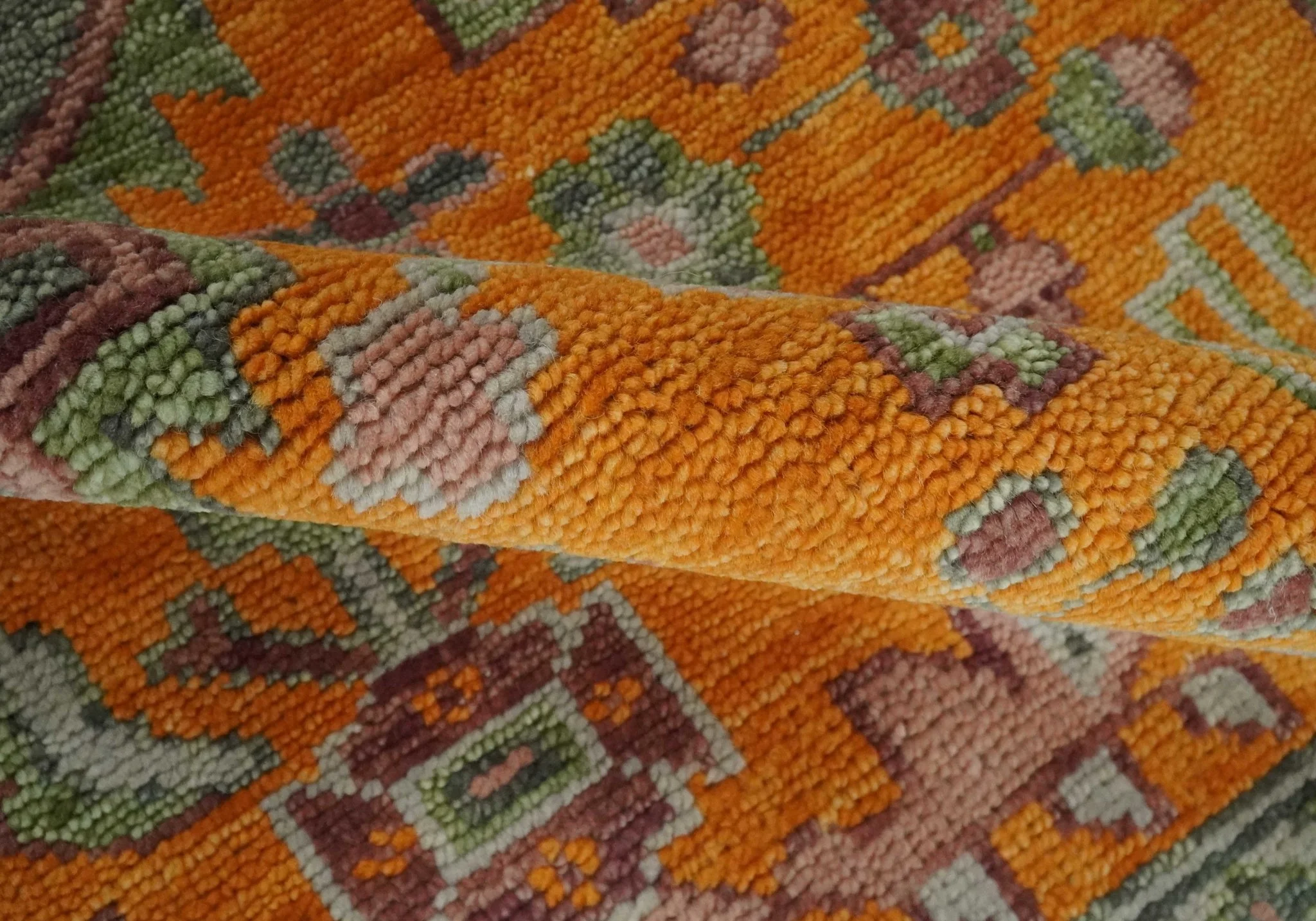Custom Made Hand Knotted Carrot Red and Silver Oriental Traditional Wool Area Rug - Image 7
