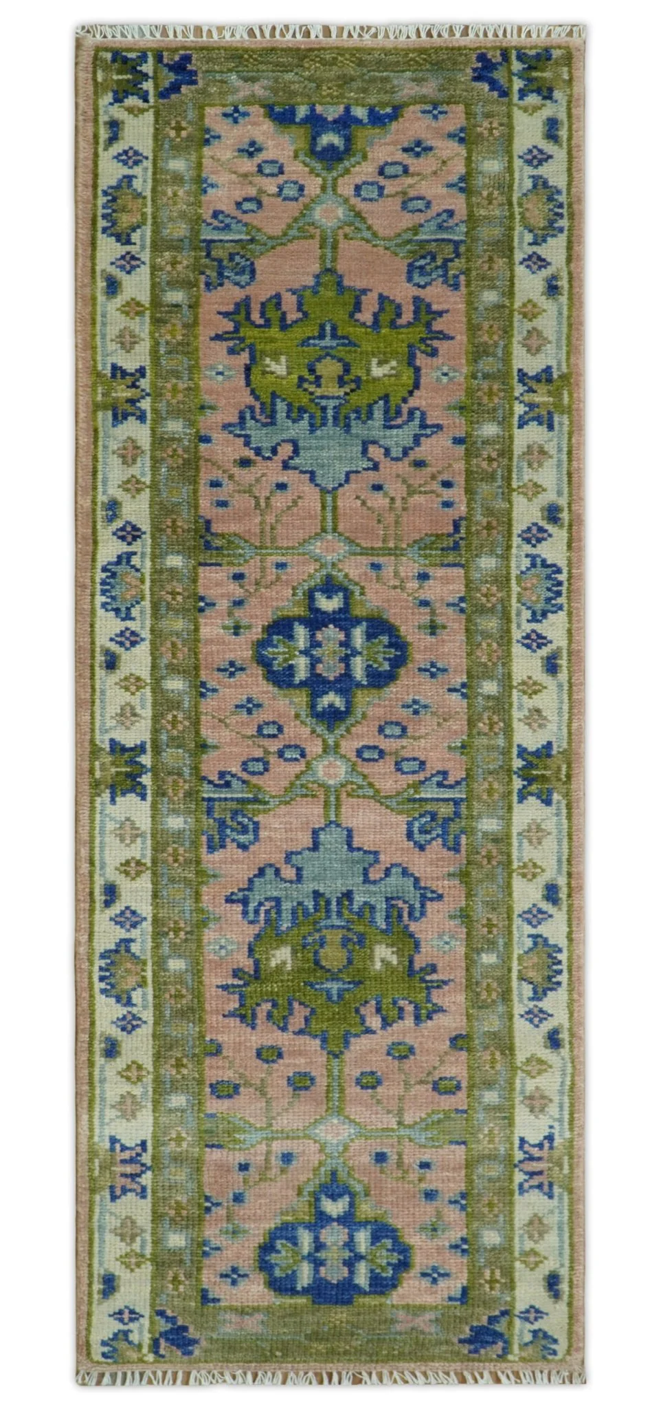 Custom Made Hand knotted Peach, Green and Blue Antique Design Area Rug - Image 11
