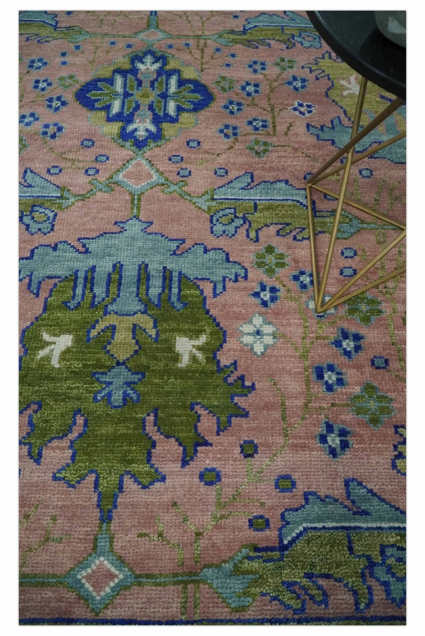 Custom Made Hand knotted Peach, Green and Blue Antique Design Area Rug - Image 2
