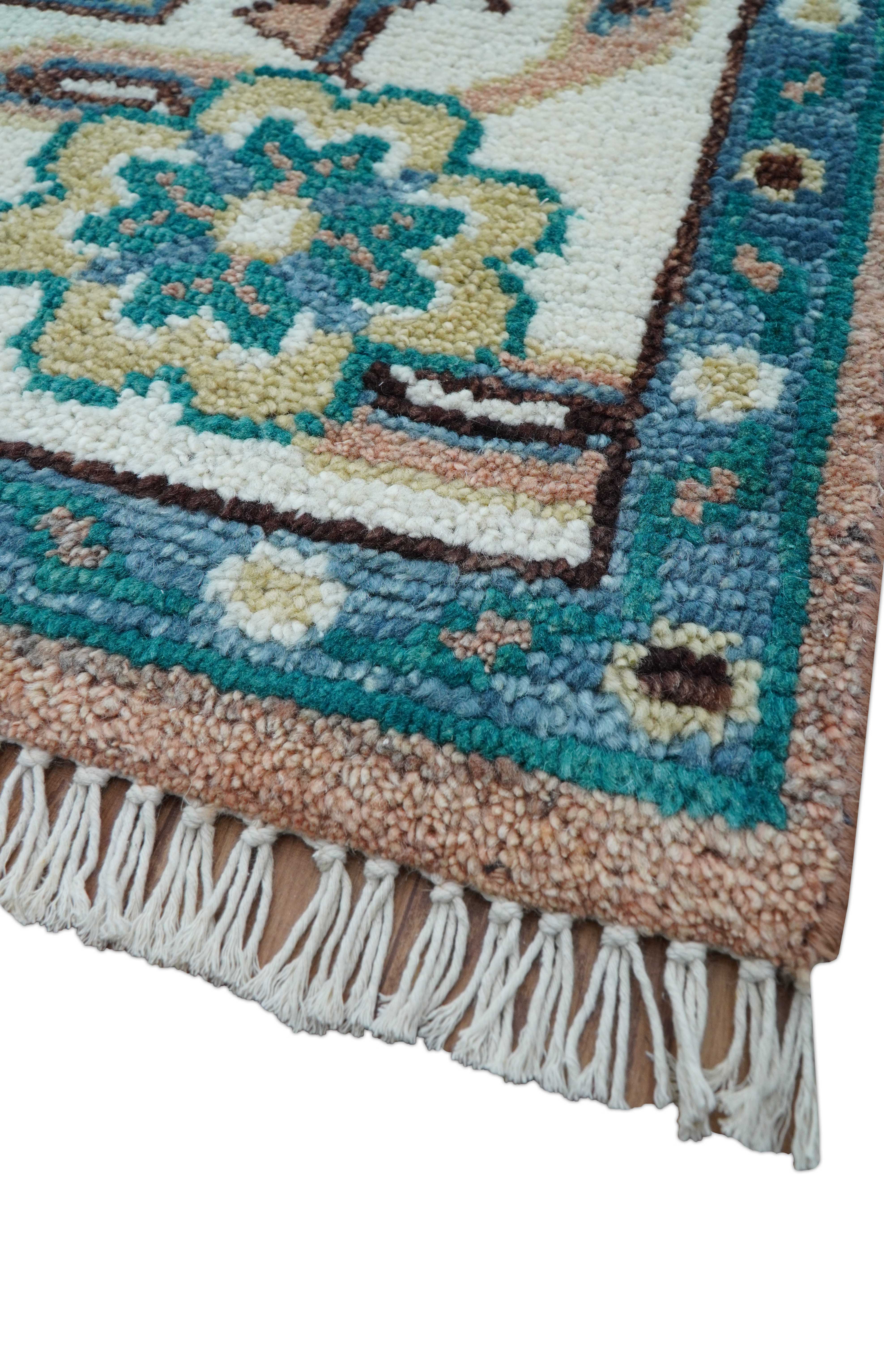 Hand knotted Peach Traditional Khotan Design 8x10 Wool Area Rug - Image 4