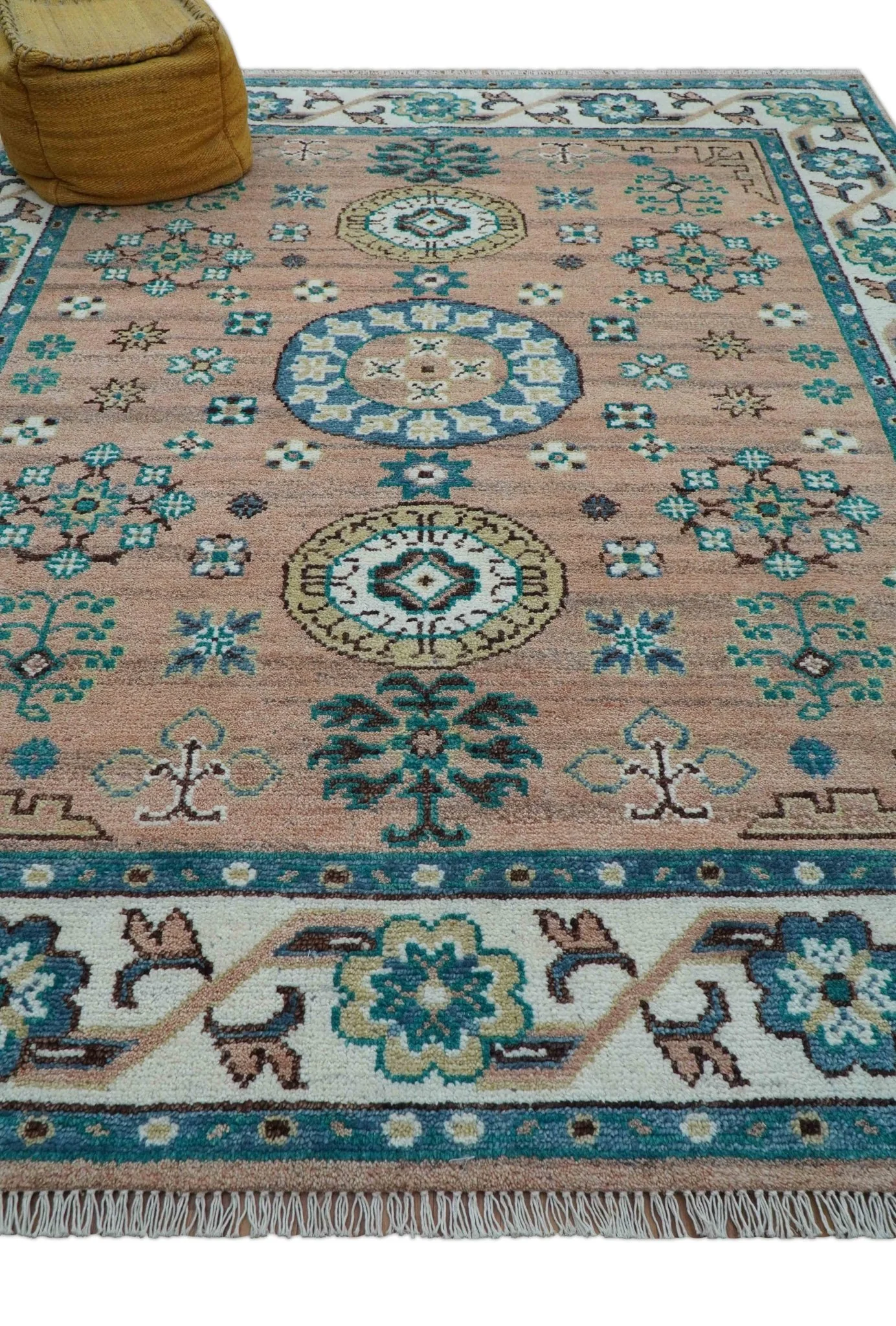 Hand knotted Peach Traditional Khotan Design 8x10 Wool Area Rug - Image 9