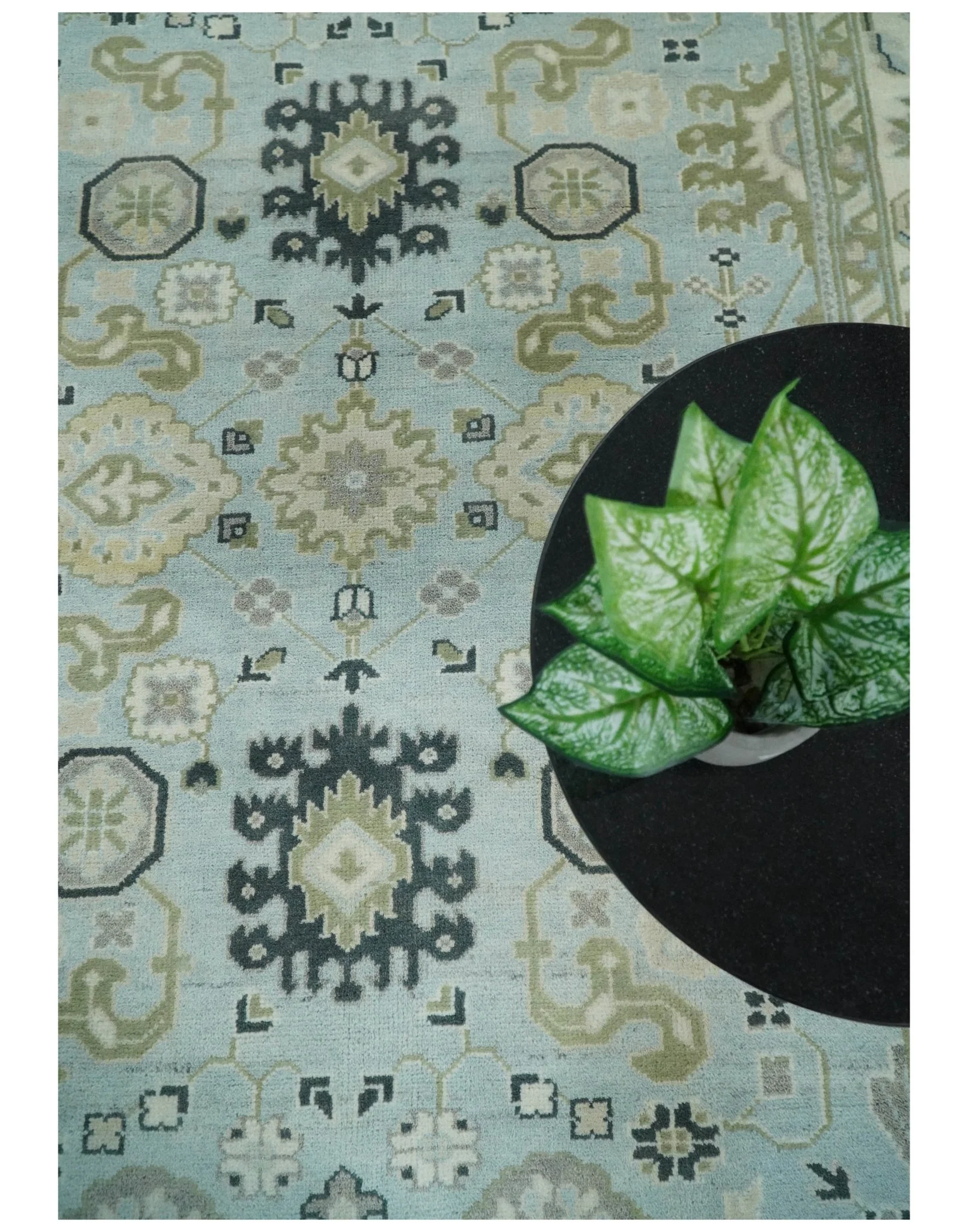 Hand Knotted Persian Oushak 8x10 Blue and Beige Antique Large Wool Area Rug | TRDCP236810 - Image 10