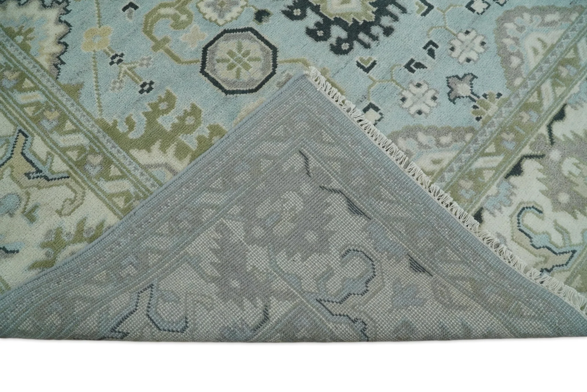 Hand Knotted Persian Oushak 8x10 Blue and Beige Antique Large Wool Area Rug | TRDCP236810 - Image 5