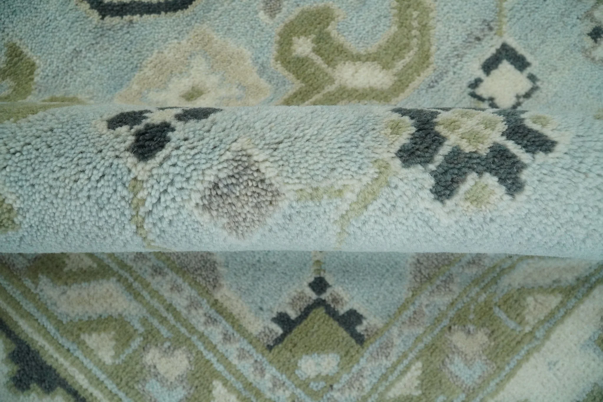 Hand Knotted Persian Oushak 8x10 Blue and Beige Antique Large Wool Area Rug | TRDCP236810 - Image 6