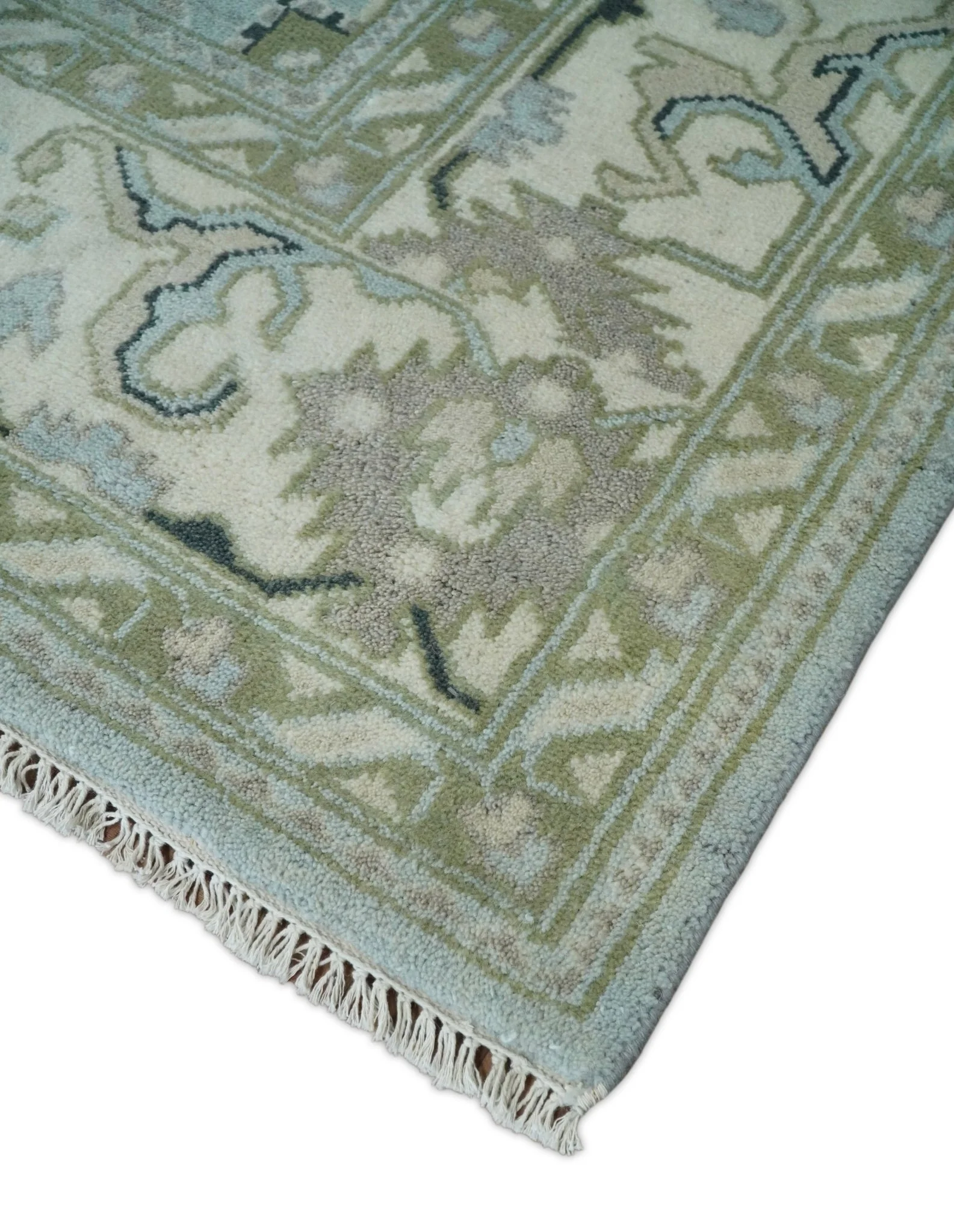 Hand Knotted Persian Oushak 8x10 Blue and Beige Antique Large Wool Area Rug | TRDCP236810 - Image 9
