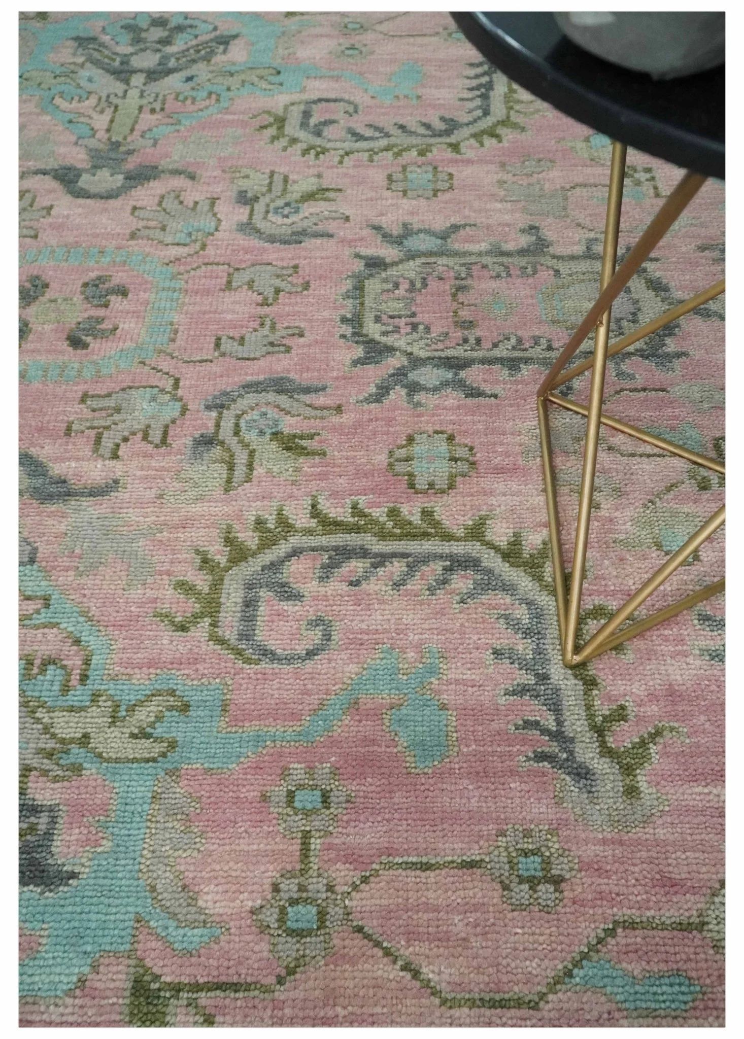 Hand Knotted Pink and Aqua Oriental Oushak Multi Size Traditional Wool Area Rug, Living Room and Bedroom Rug - Image 2