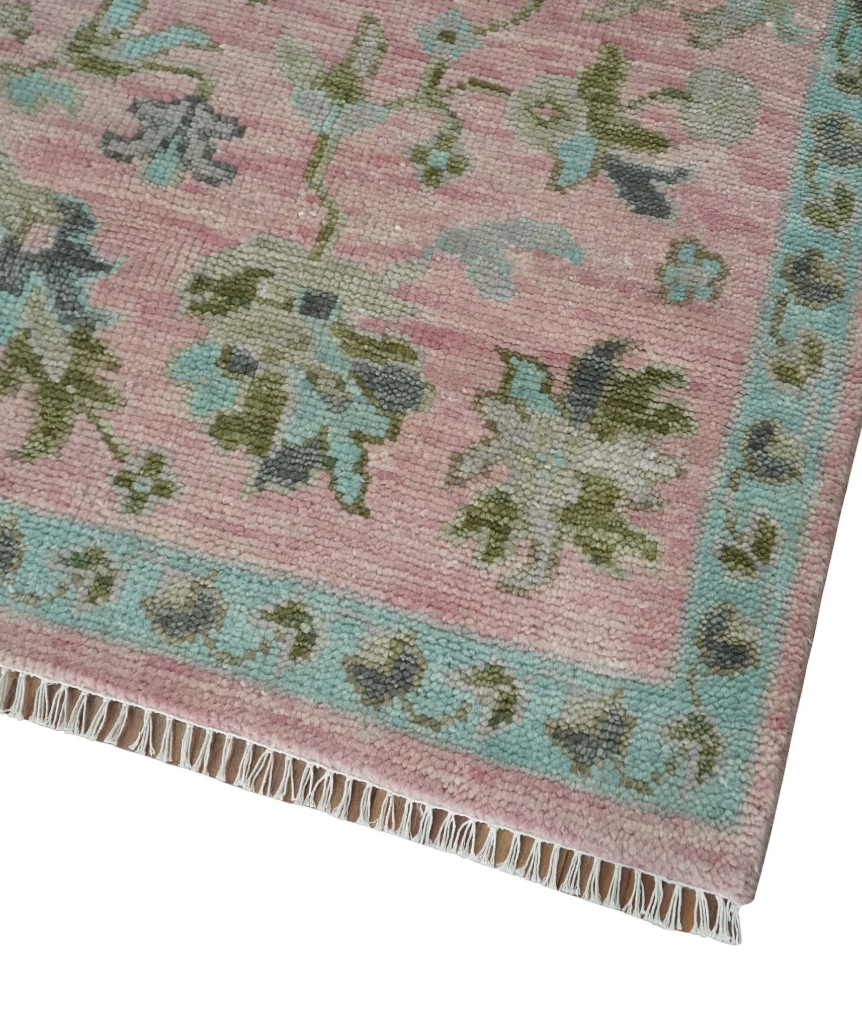 Hand Knotted Pink and Aqua Oriental Oushak Multi Size Traditional Wool Area Rug, Living Room and Bedroom Rug - Image 5