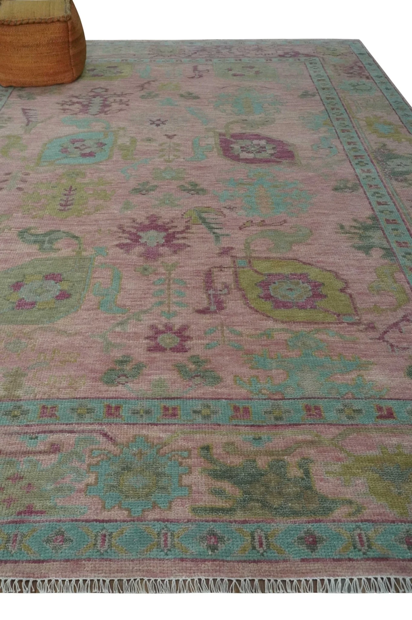 Hand Knotted Pink, Aqua and Purple Vibrant colorful Multi Size Oushak Wool Area Rug - Image 3