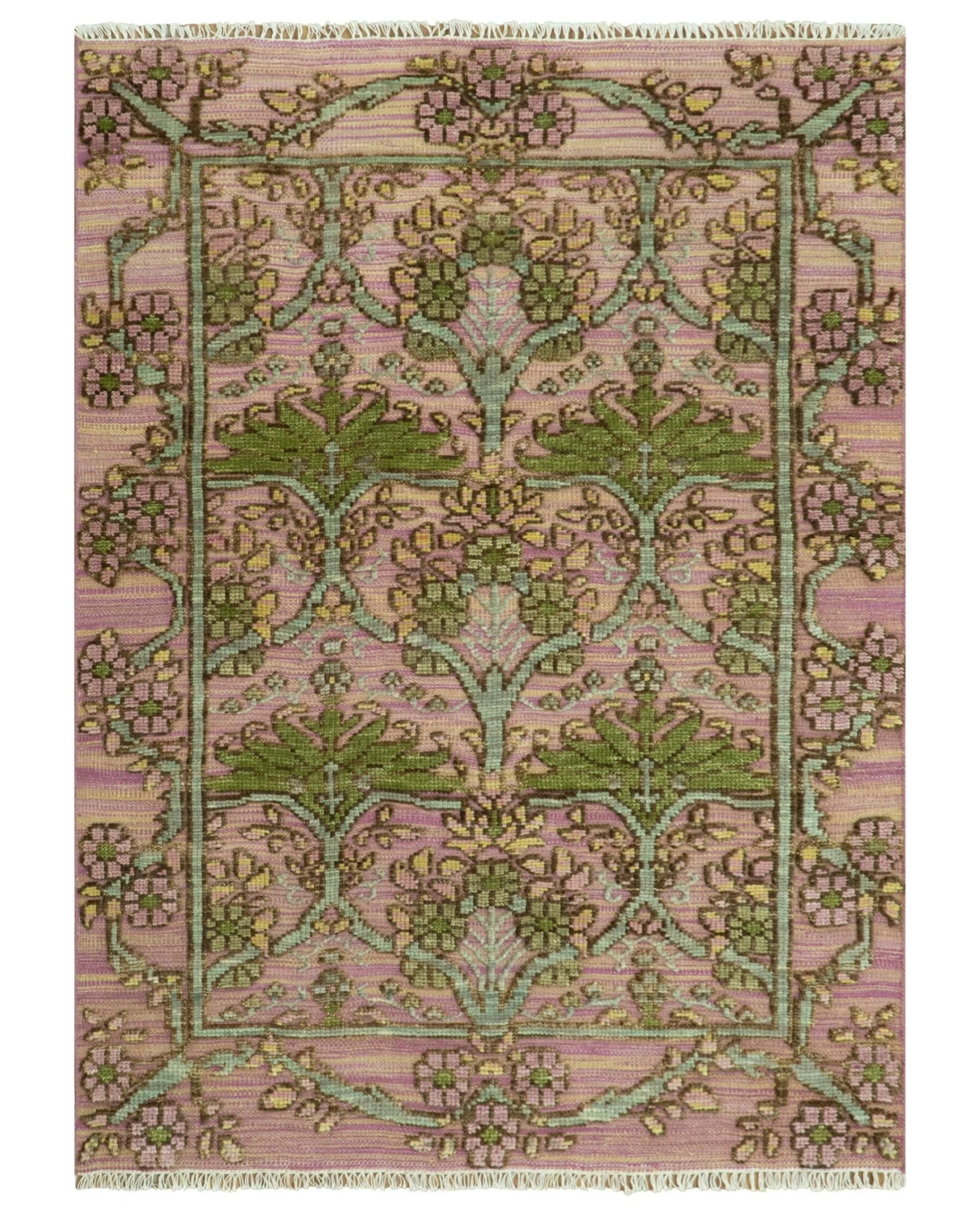 Hand Knotted Pink, Green and Beige Floral Traditional Antique Style Wool Area Rug - Image 14