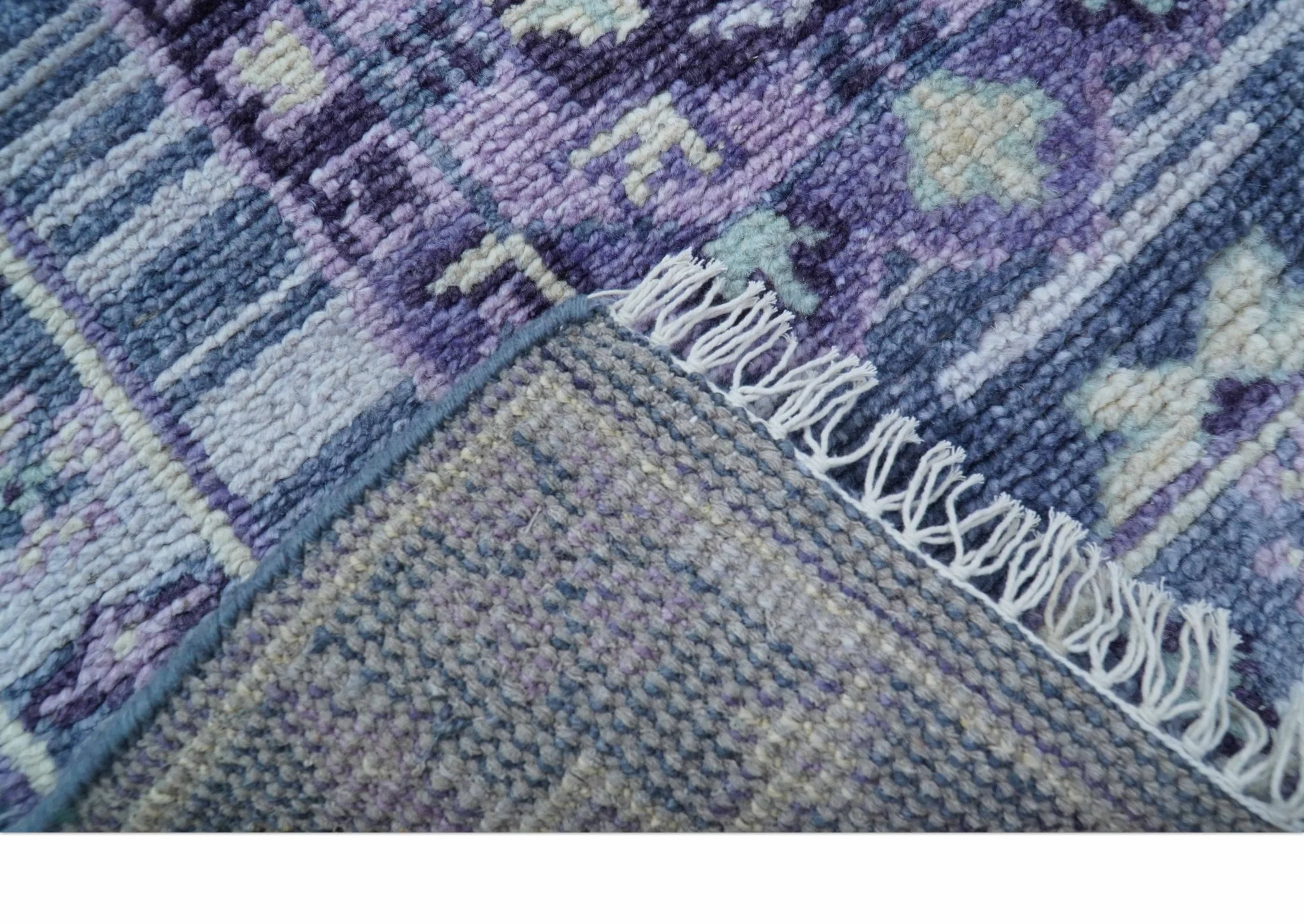 Hand knotted 2.6x8 Purple transitional geometrical Design Wool Area Rug - Image 6