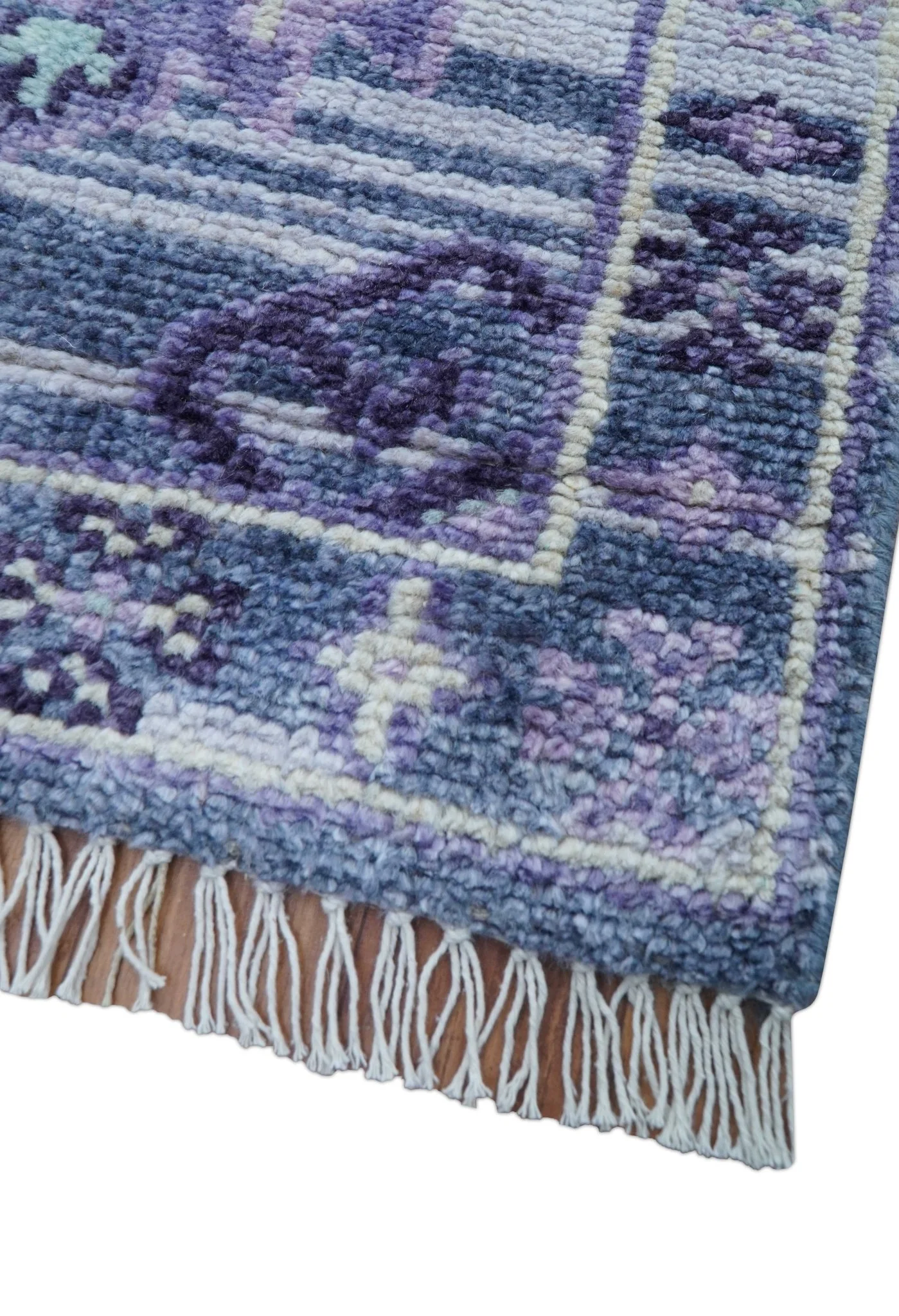 Hand knotted 2.6x8 Purple transitional geometrical Design Wool Area Rug - Image 8
