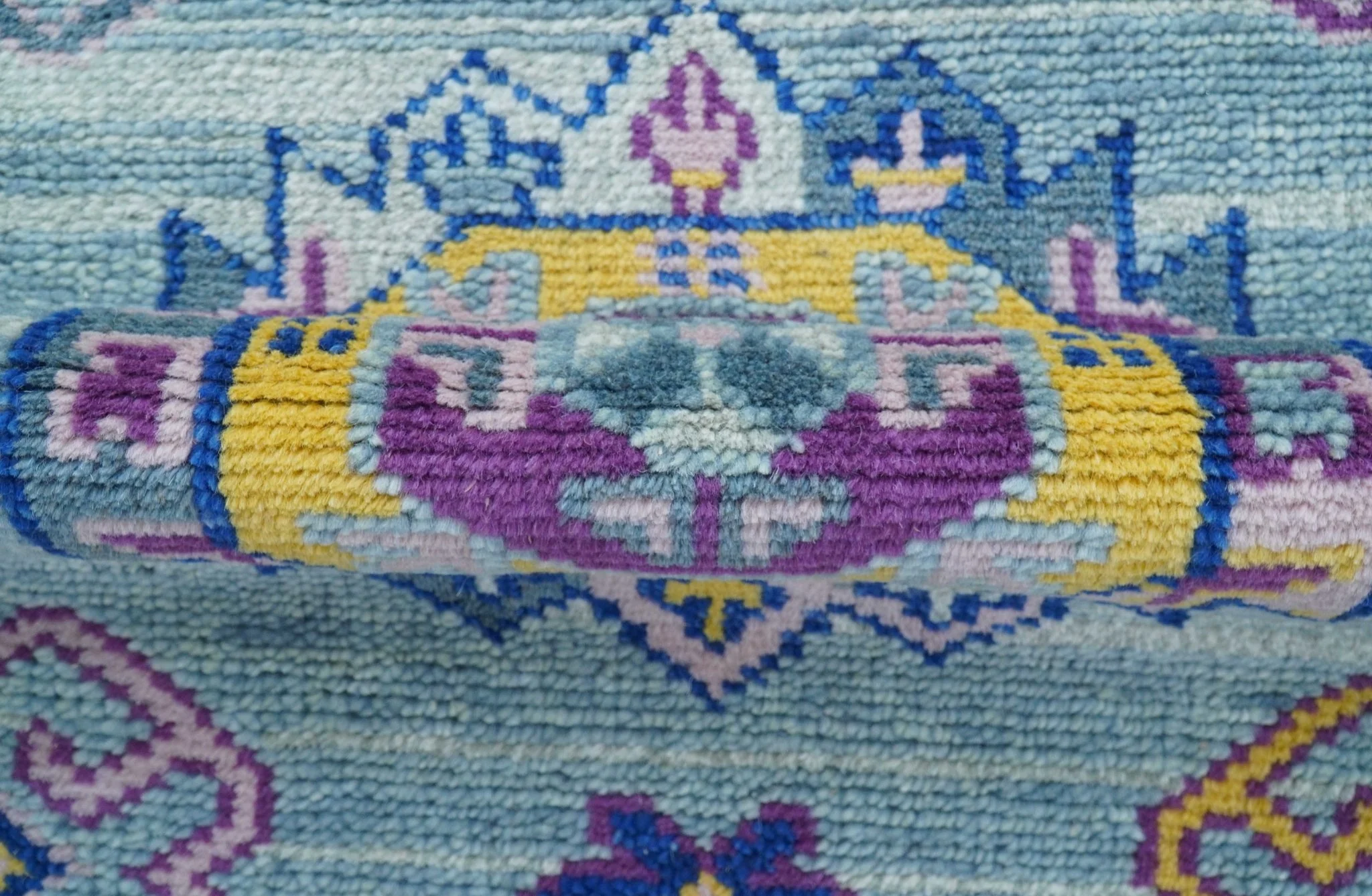Hand knotted 2.6x10 Purple and Blue transitional geometrical Design Wool Area Rug - Image 4