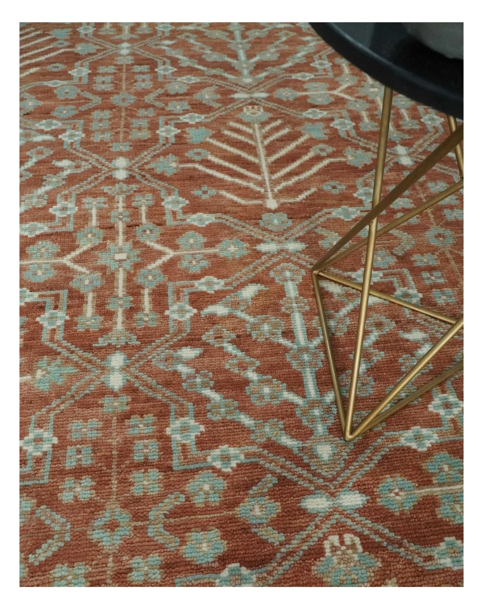 Hand knotted 9.4x12 Rust and Aqua Floral Tree wool Area Rug - Image 2