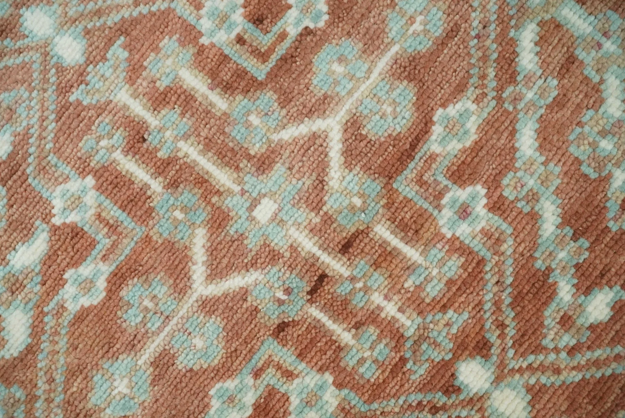 Hand knotted 9.4x12 Rust and Aqua Floral Tree wool Area Rug - Image 4