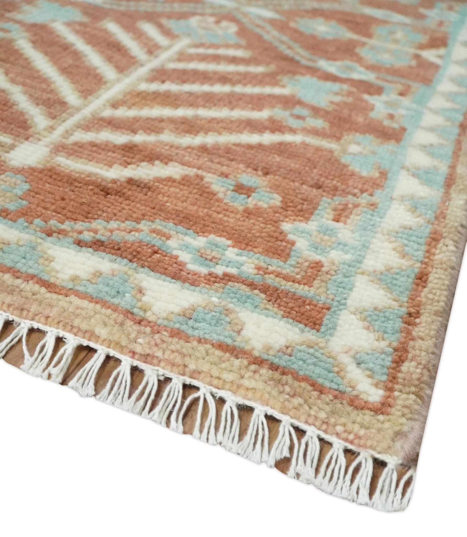 Hand knotted 9.4x12 Rust and Aqua Floral Tree wool Area Rug - Image 5
