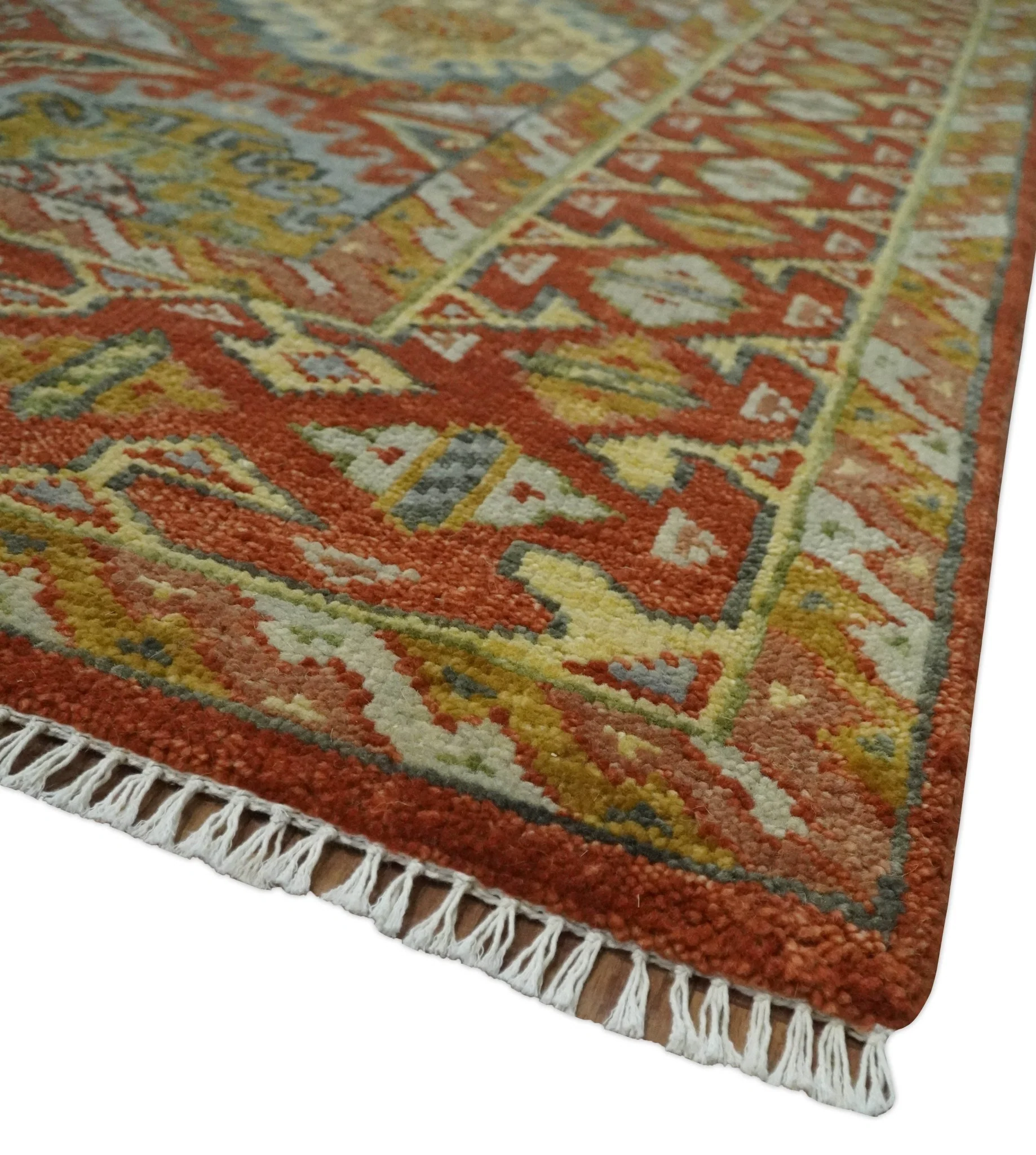 Hand Knotted Rust and Beige Oriental Traditional 9x12 Wool Area Rug, Living Room and Bedroom Rug - Image 5