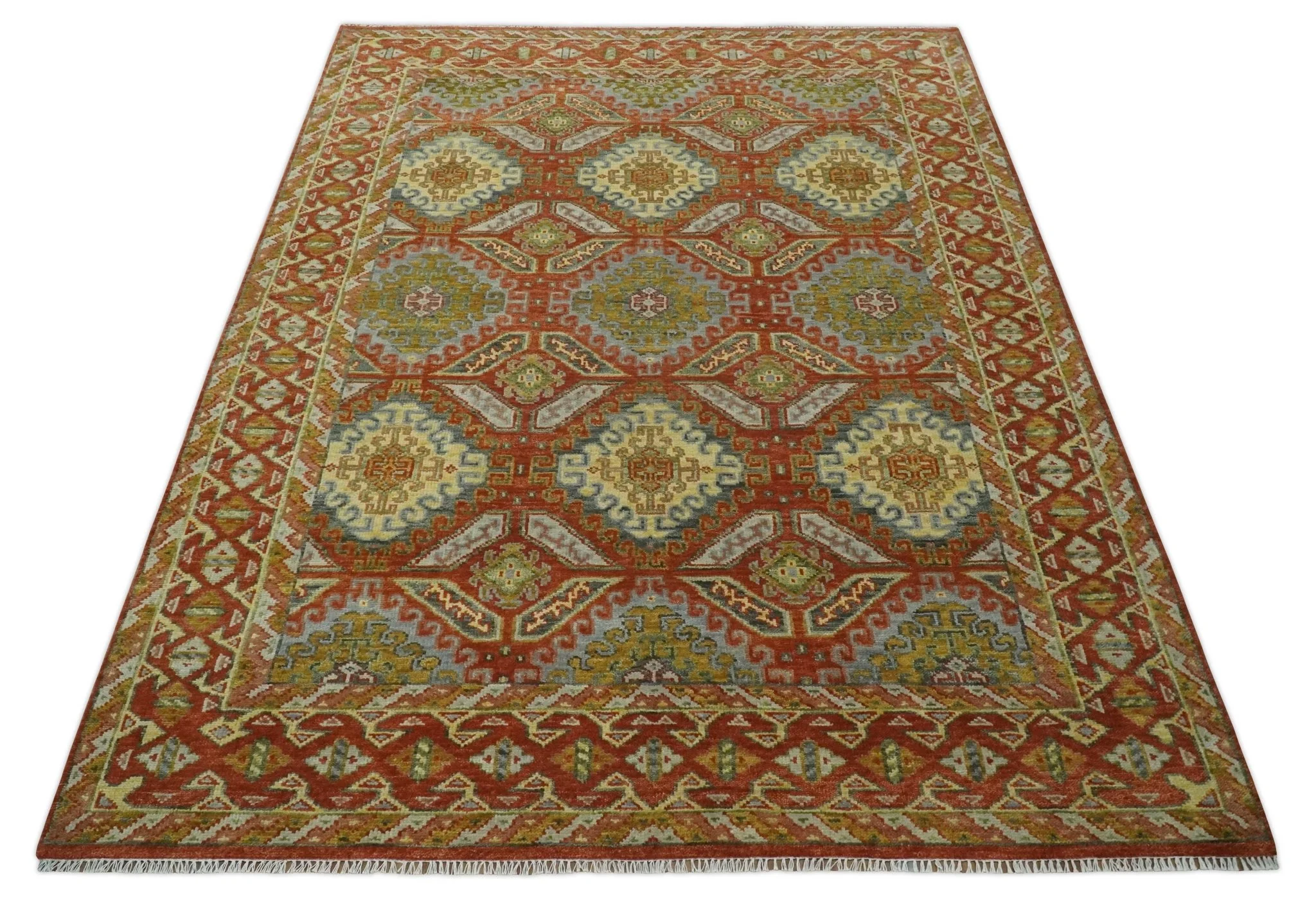 Hand Knotted Rust and Beige Oriental Traditional Multi Size Wool Area Rug, Living Room and Bedroom Rug - Image 10