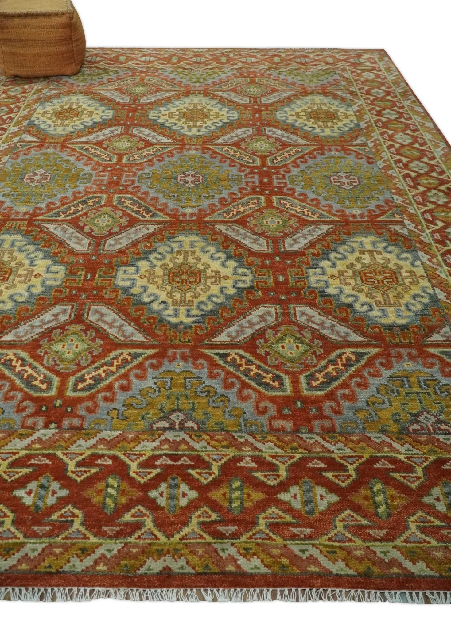 Hand Knotted Rust and Beige Oriental Traditional Multi Size Wool Area Rug, Living Room and Bedroom Rug - Image 3