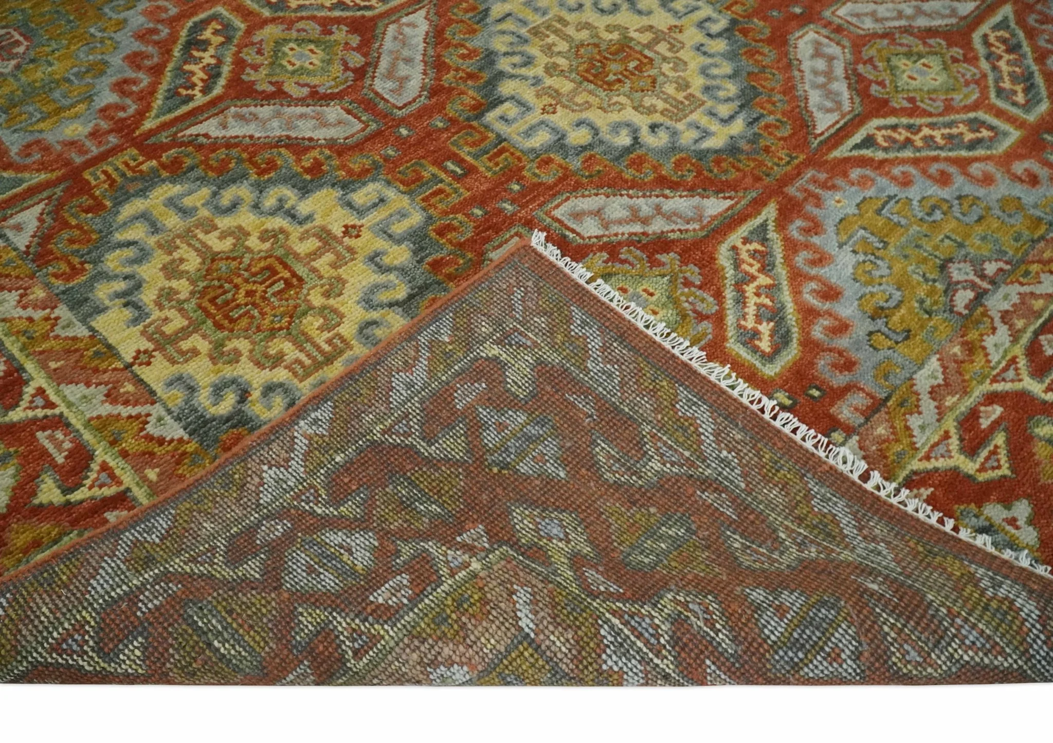 Hand Knotted Rust and Beige Oriental Traditional Multi Size Wool Area Rug, Living Room and Bedroom Rug - Image 7