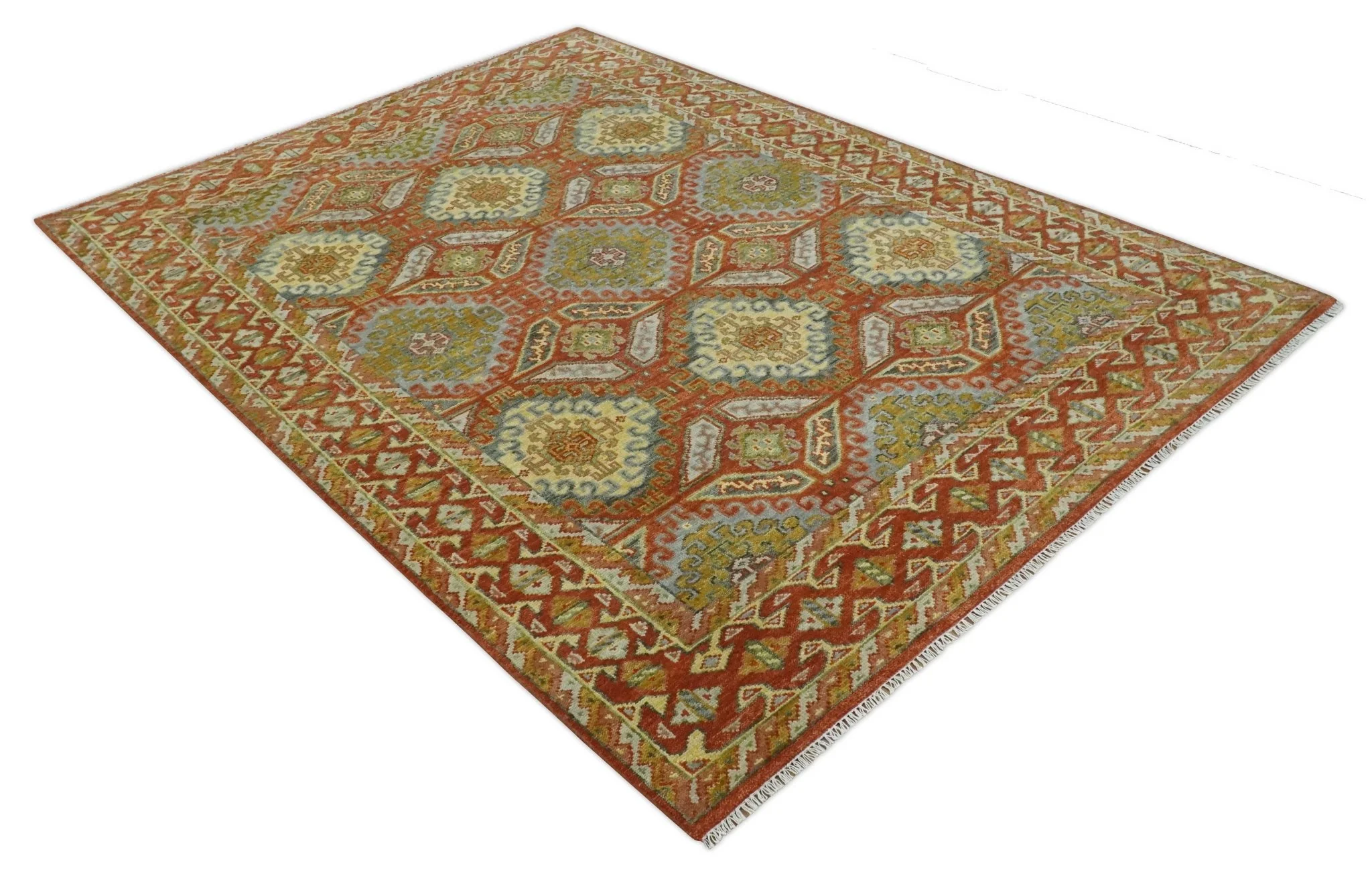 Hand Knotted Rust and Beige Oriental Traditional Multi Size Wool Area Rug, Living Room and Bedroom Rug - Image 9