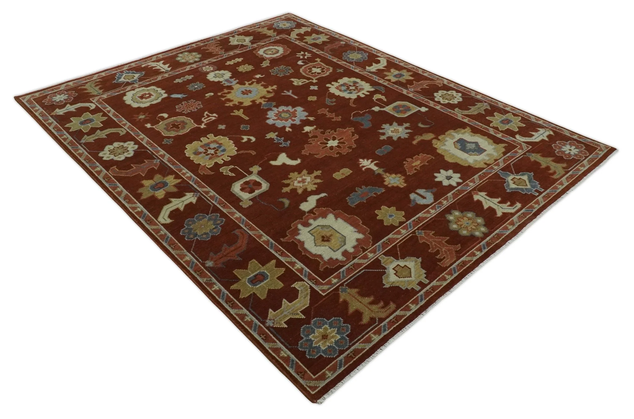 Hand Knotted Rust and Beige Traditional Oushak Multi Size Wool Area Rug - Image 4