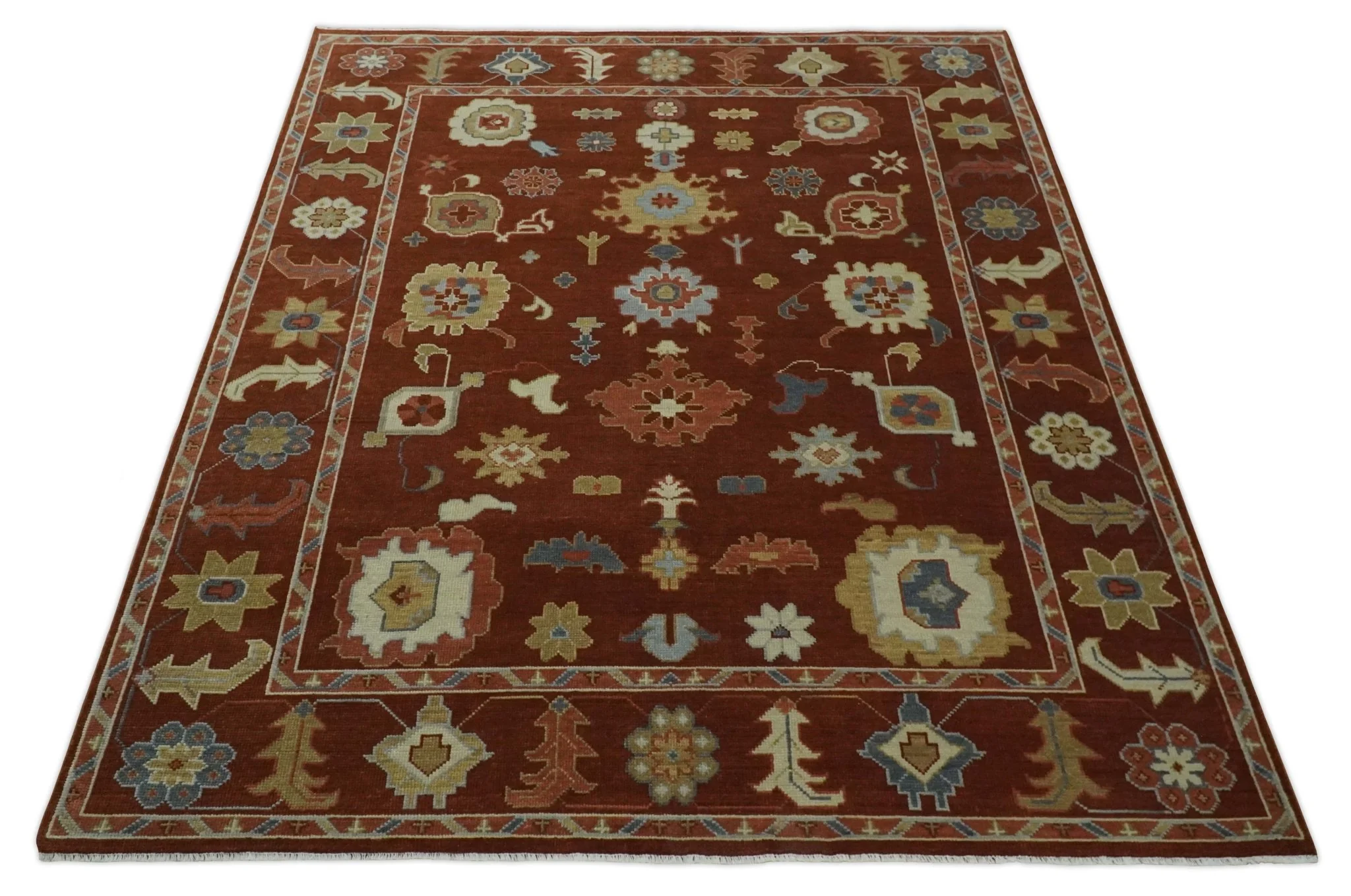 Hand Knotted Rust and Beige Traditional Oushak Multi Size Wool Area Rug - Image 5