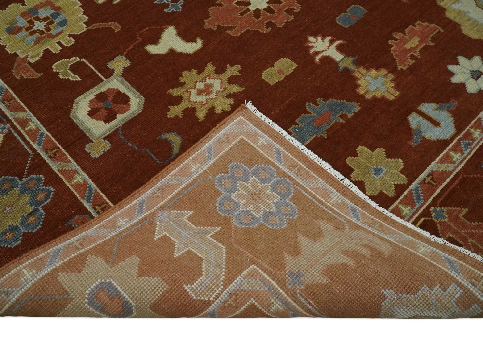 Hand Knotted Rust and Beige Traditional Oushak Multi Size Wool Area Rug - Image 6