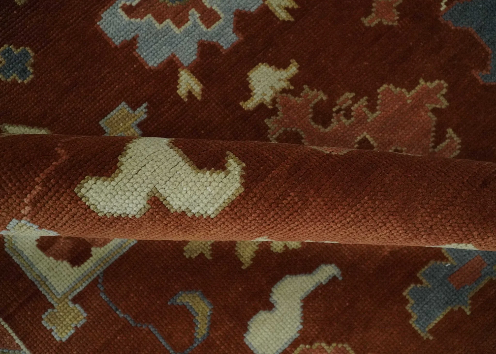 Hand Knotted Rust and Beige Traditional Oushak Multi Size Wool Area Rug - Image 7