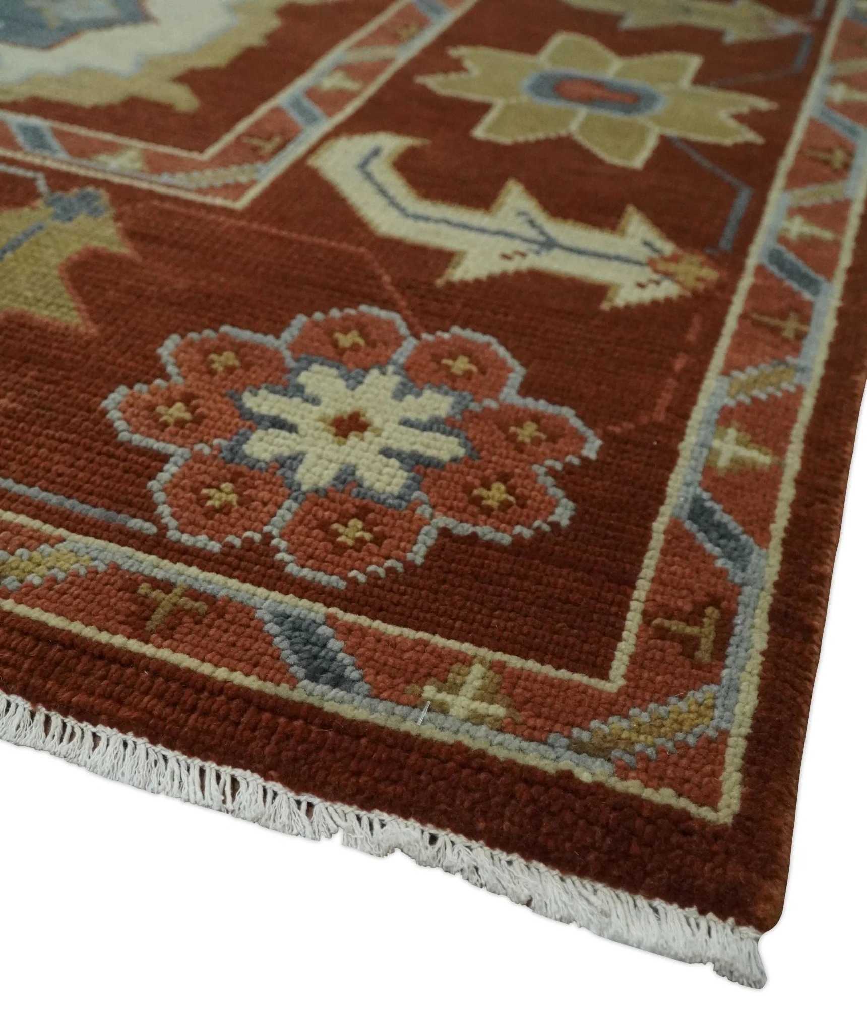 Hand Knotted Rust and Beige Traditional Oushak Multi Size Wool Area Rug - Image 8