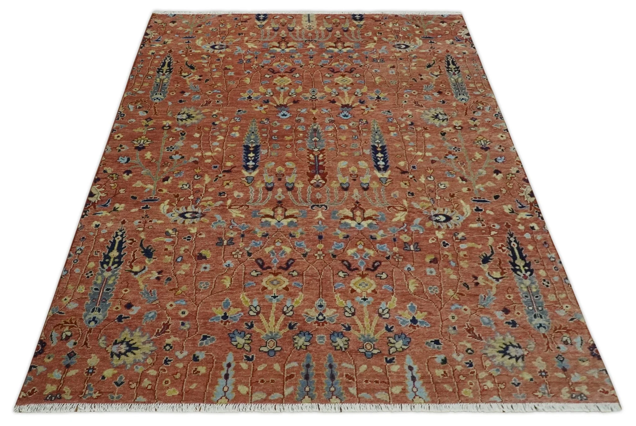 custom Made Hand Knotted Rust and Beige Traditional Turkish Knot Oushak Wool Rug - Image 10