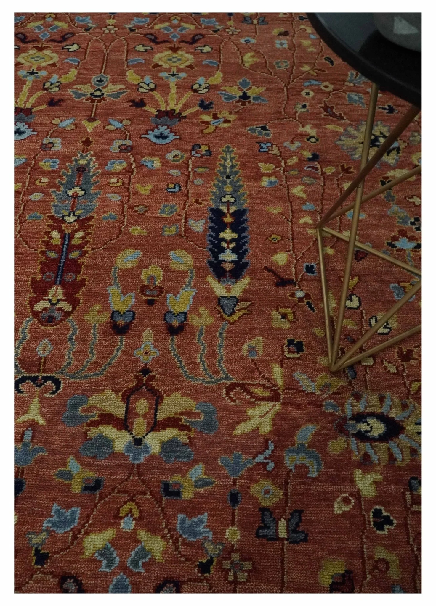 custom Made Hand Knotted Rust and Beige Traditional Turkish Knot Oushak Wool Rug - Image 2