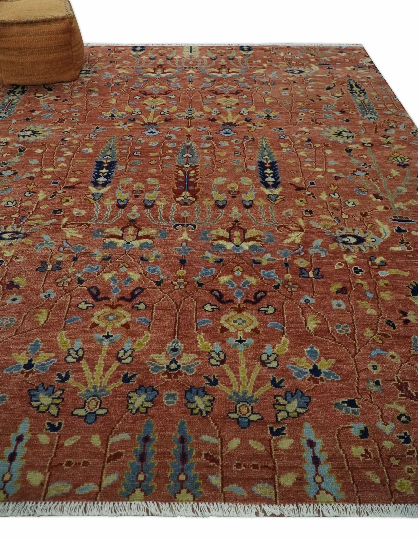custom Made Hand Knotted Rust and Beige Traditional Turkish Knot Oushak Wool Rug - Image 3