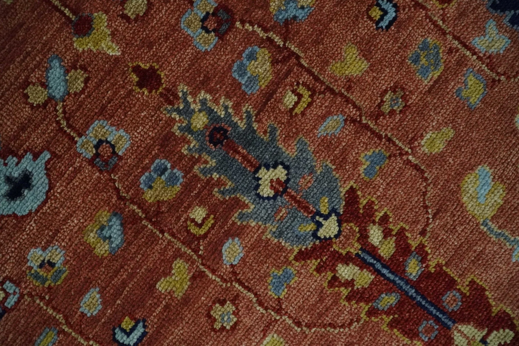 custom Made Hand Knotted Rust and Beige Traditional Turkish Knot Oushak Wool Rug - Image 4
