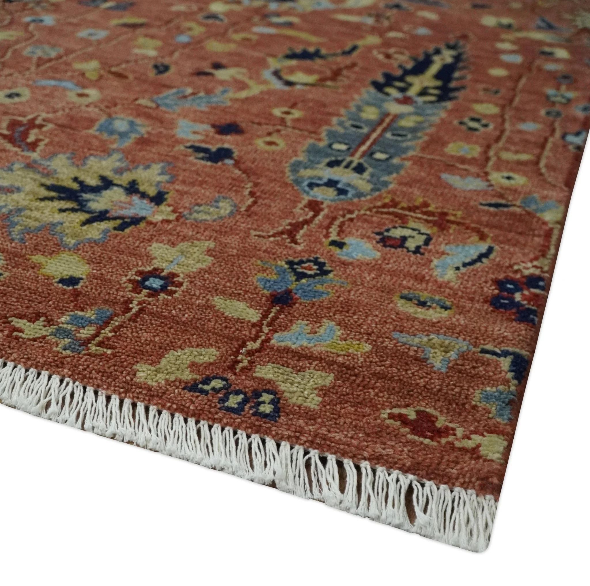 custom Made Hand Knotted Rust and Beige Traditional Turkish Knot Oushak Wool Rug - Image 5