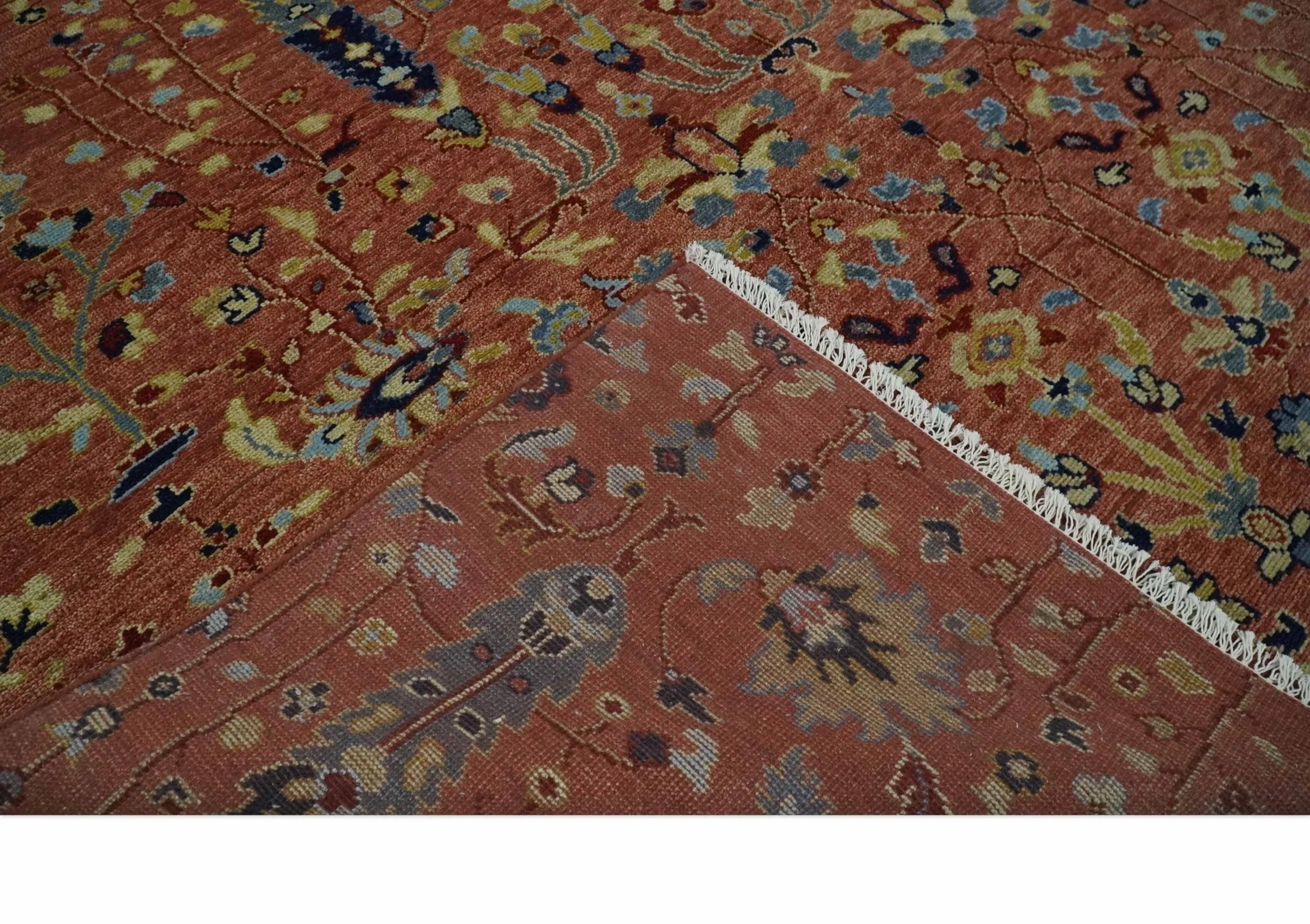 custom Made Hand Knotted Rust and Beige Traditional Turkish Knot Oushak Wool Rug - Image 6
