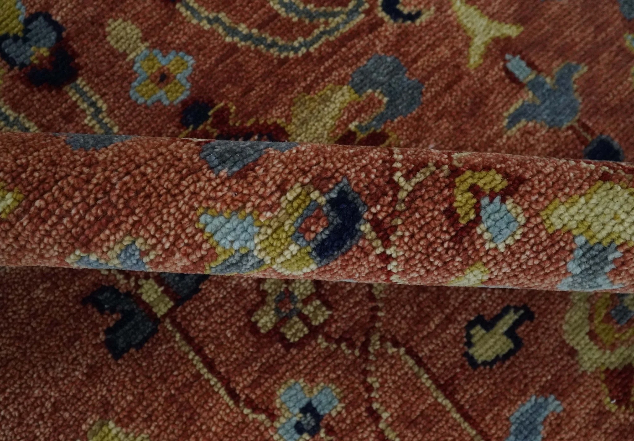 custom Made Hand Knotted Rust and Beige Traditional Turkish Knot Oushak Wool Rug - Image 7