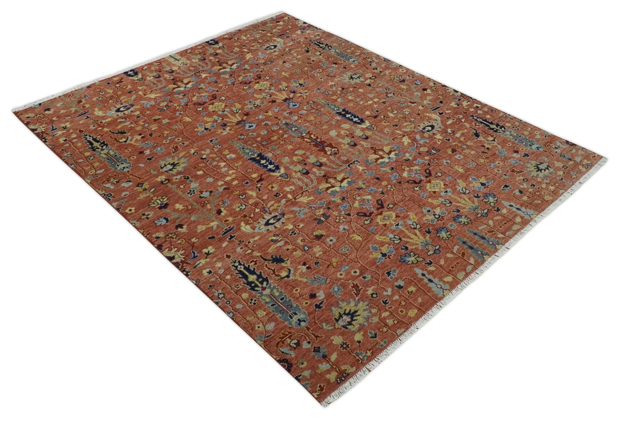 custom Made Hand Knotted Rust and Beige Traditional Turkish Knot Oushak Wool Rug - Image 9