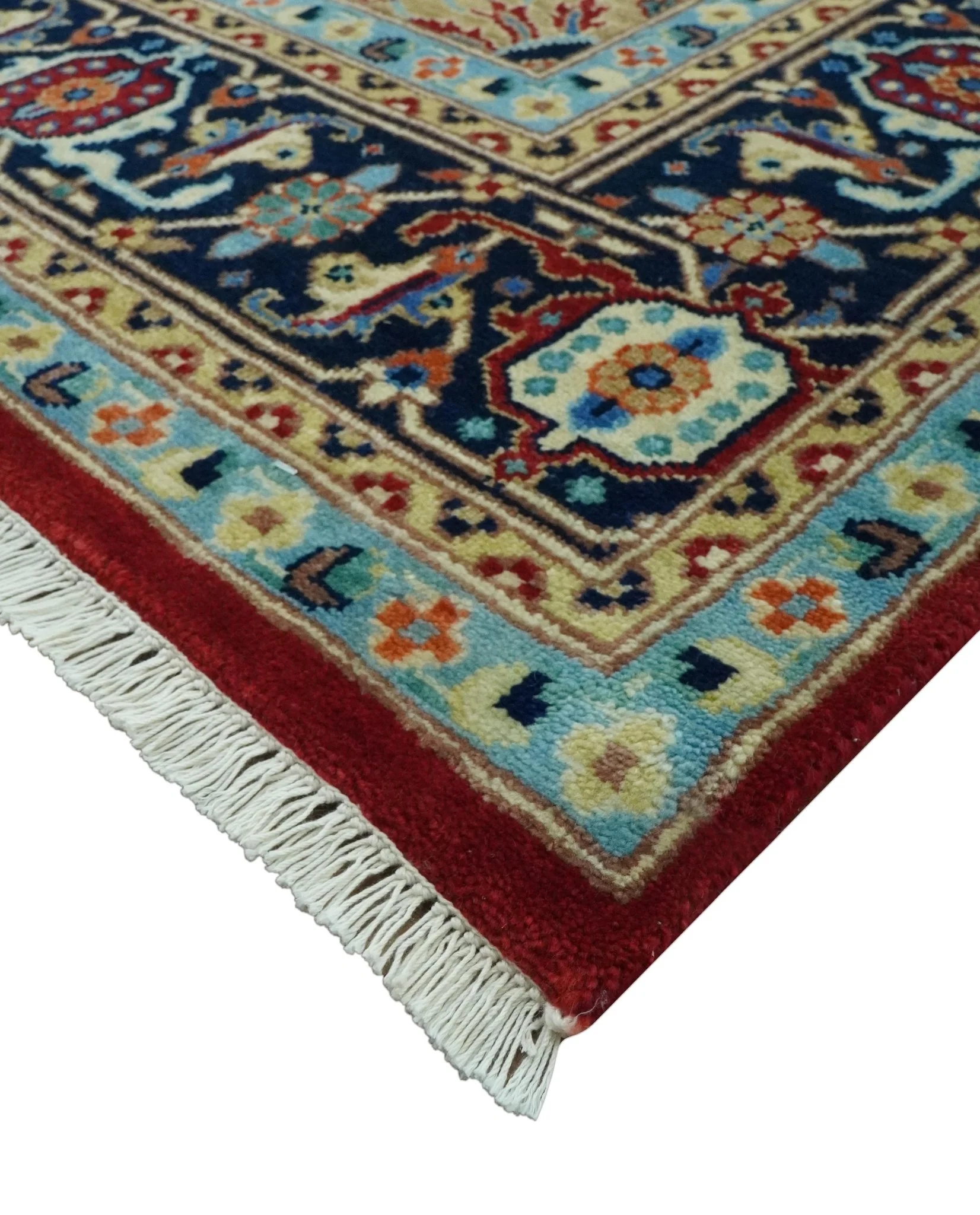 8x10 Fine Hand Knotted Rust and Blue Traditional Heriz Medallion wool area rug - Image 5