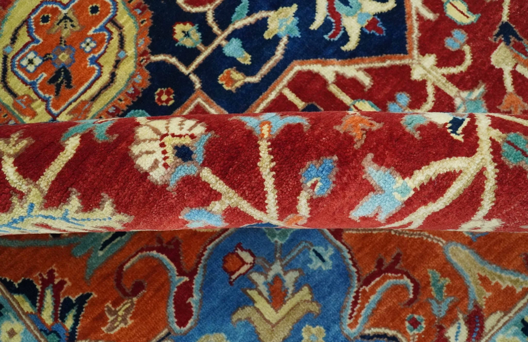 8x10 Fine Hand Knotted Rust and Blue Traditional Heriz Medallion wool area rug - Image 6