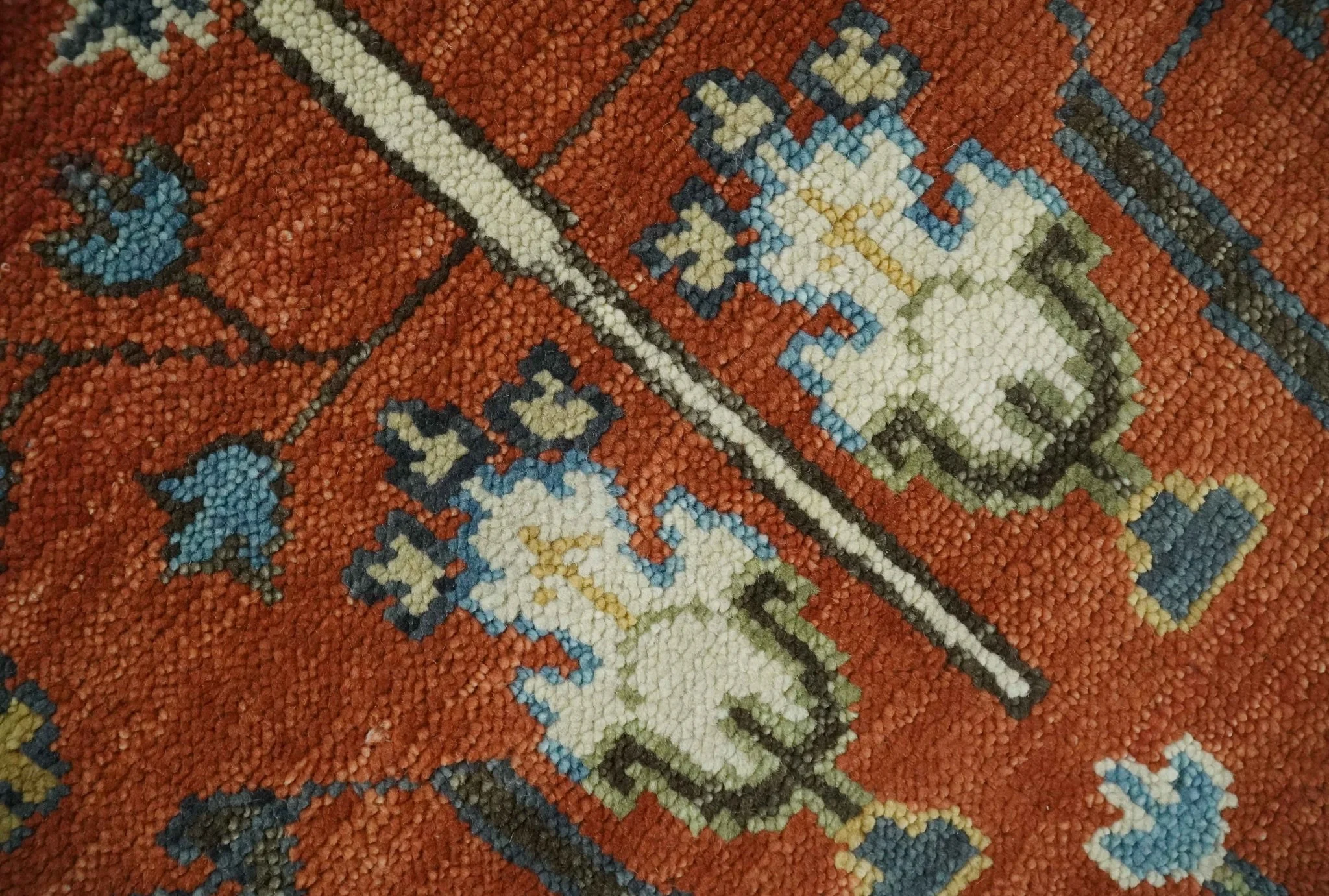 Tree of Life Rust and Ivory Traditional Hand Knotted Turkish Design Wool Area Rug - Image 4