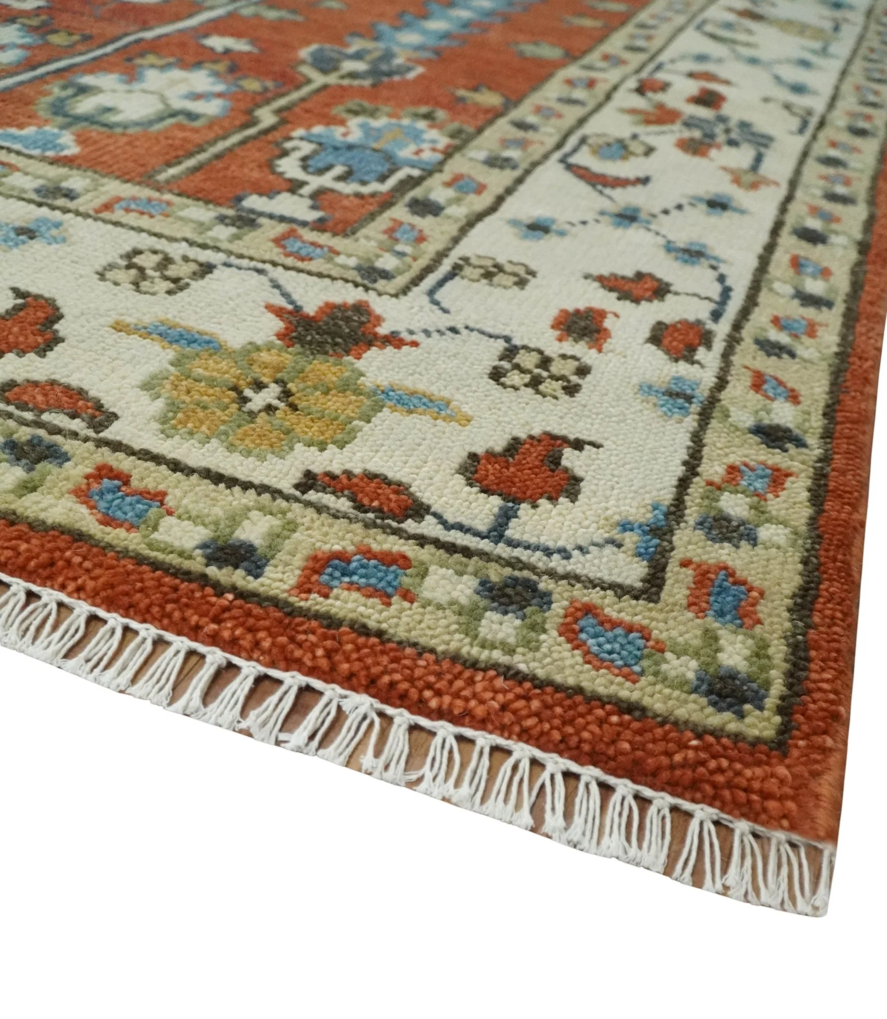 Tree of Life Rust and Ivory Traditional Hand Knotted Turkish Design Wool Area Rug - Image 5