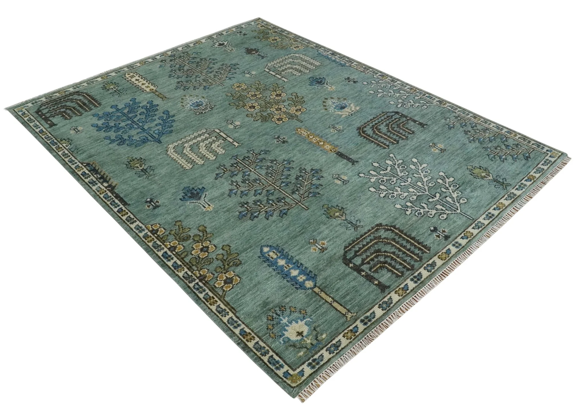 Tree of Life Green Traditional Hand Knotted Turkish Design Multi Size Wool Area Rug - Image 6