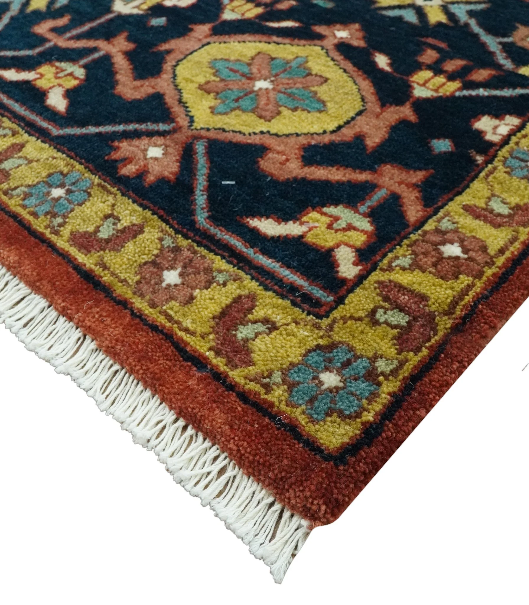 9x12 Hand Knotted Rust, Aqua and Blue Traditional Heriz Vintage Style Wool Rug - Image 10