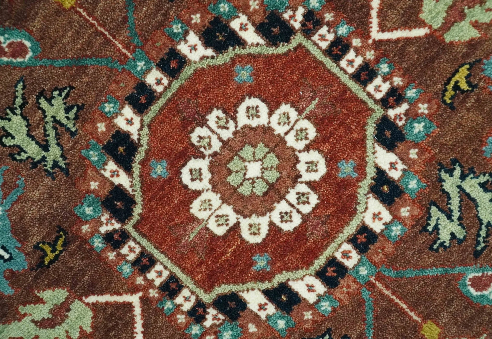 9x12 Hand Knotted Rust, Aqua and Blue Traditional Heriz Vintage Style Wool Rug - Image 4
