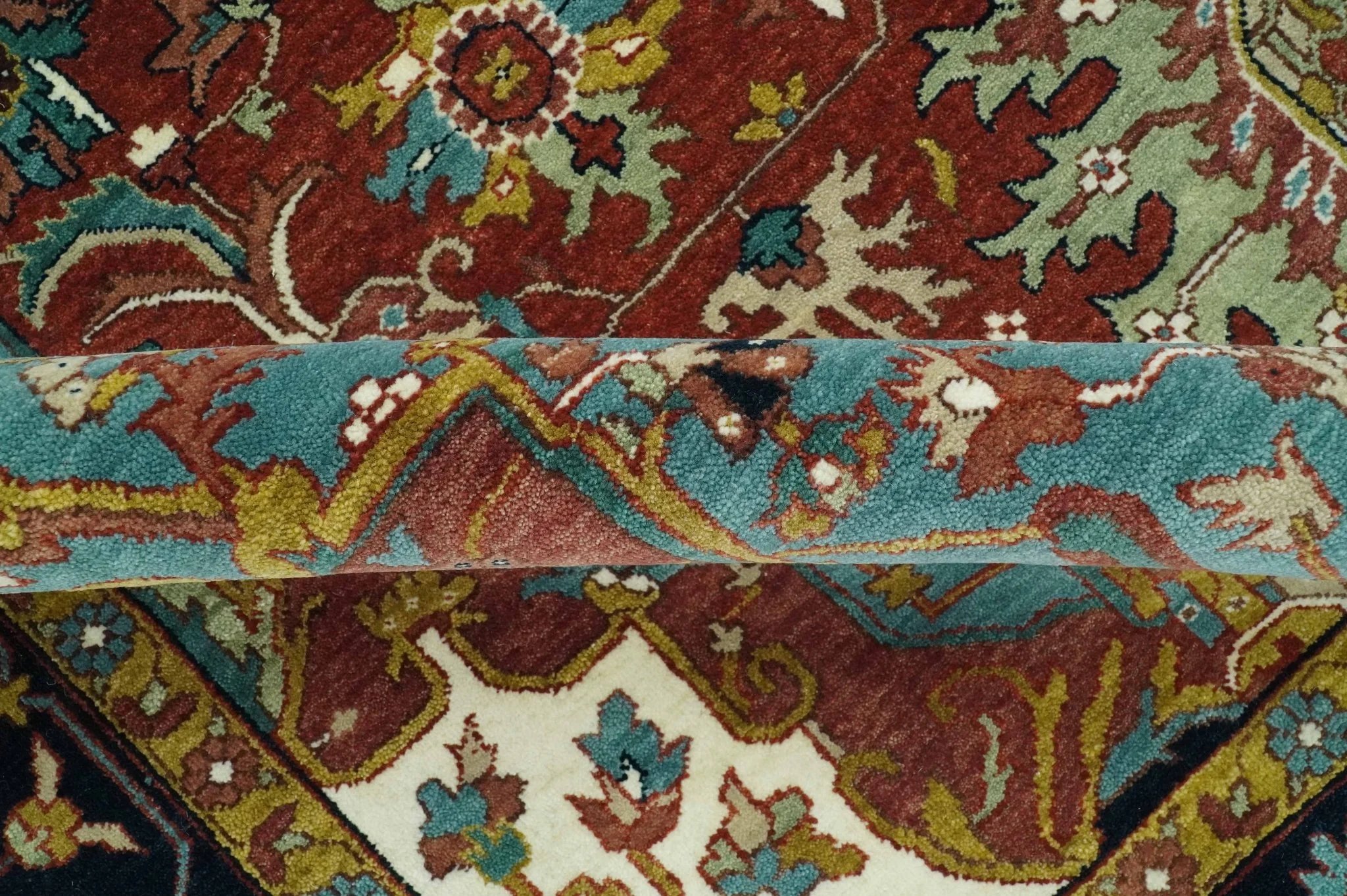 9x12 Hand Knotted Rust, Aqua and Blue Traditional Heriz Vintage Style Wool Rug - Image 6