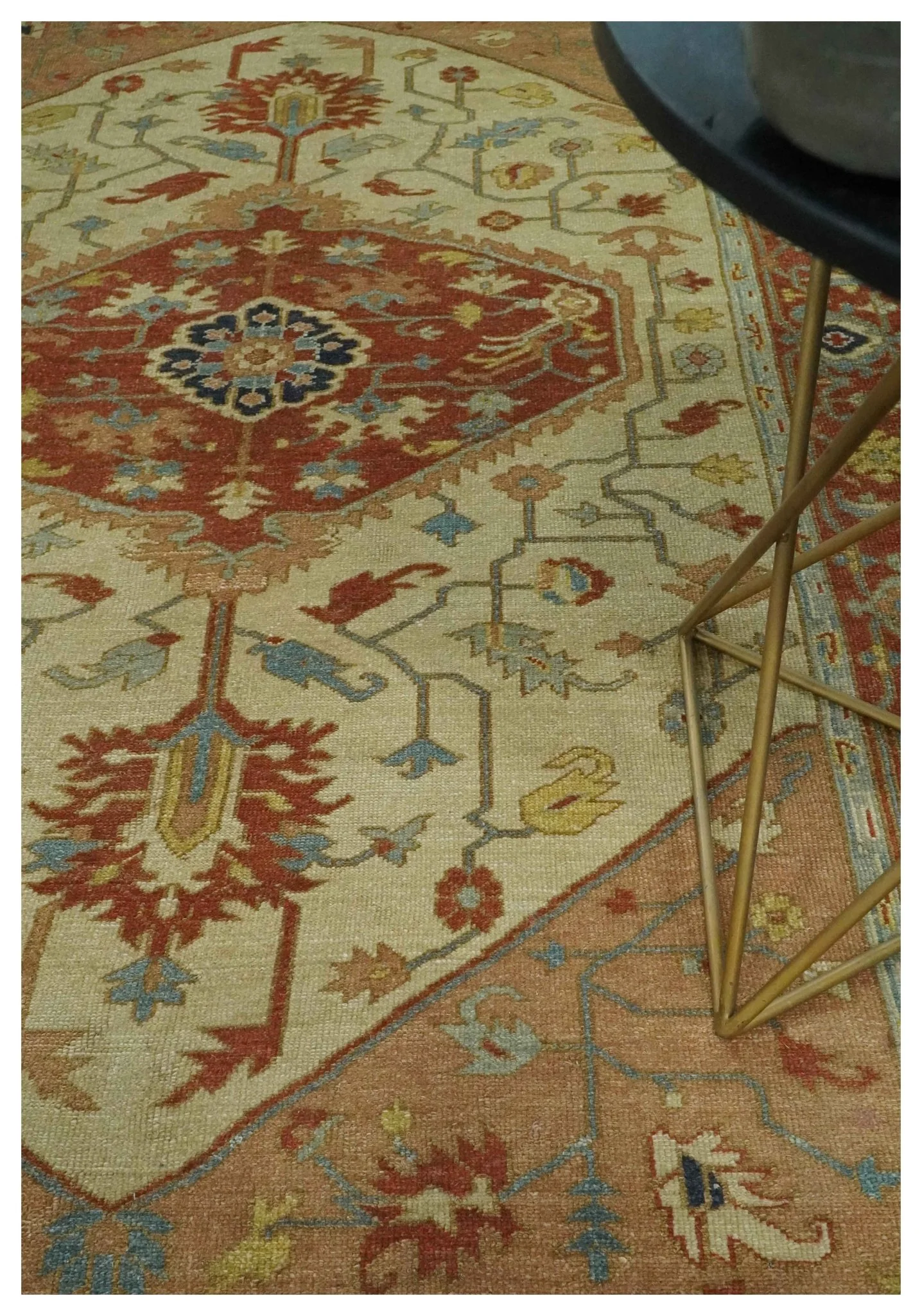 5.4x8 Hand Knotted Rust, Beige and Peach Traditional Turkish Knot Heriz wool area Rug - Image 2