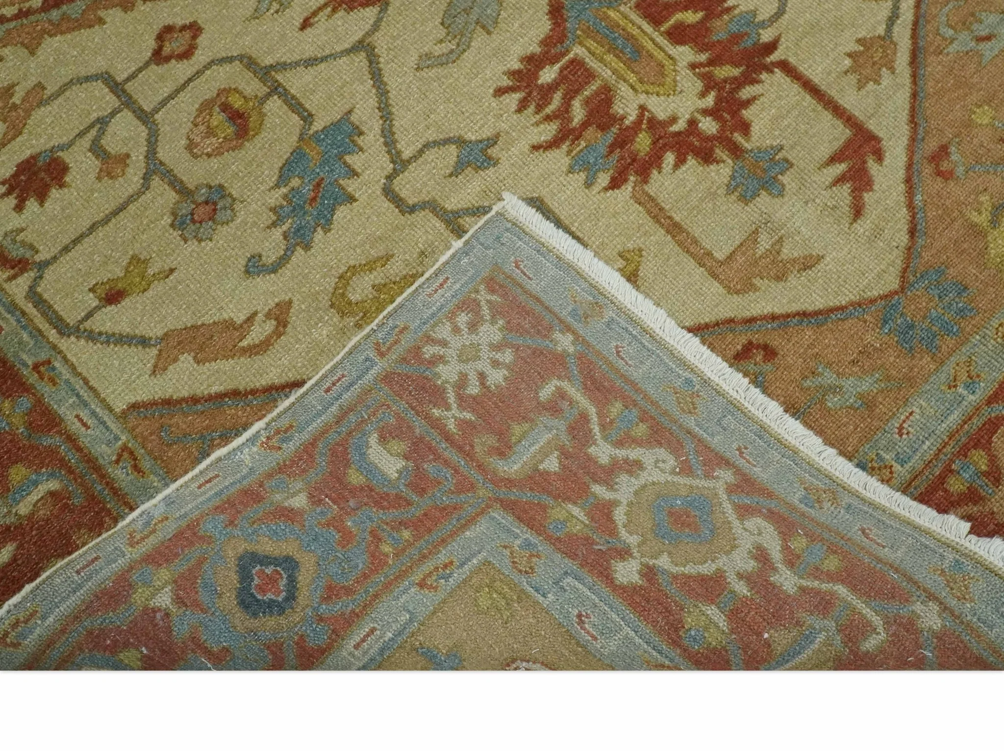 5.4x8 Hand Knotted Rust, Beige and Peach Traditional Turkish Knot Heriz wool area Rug - Image 7