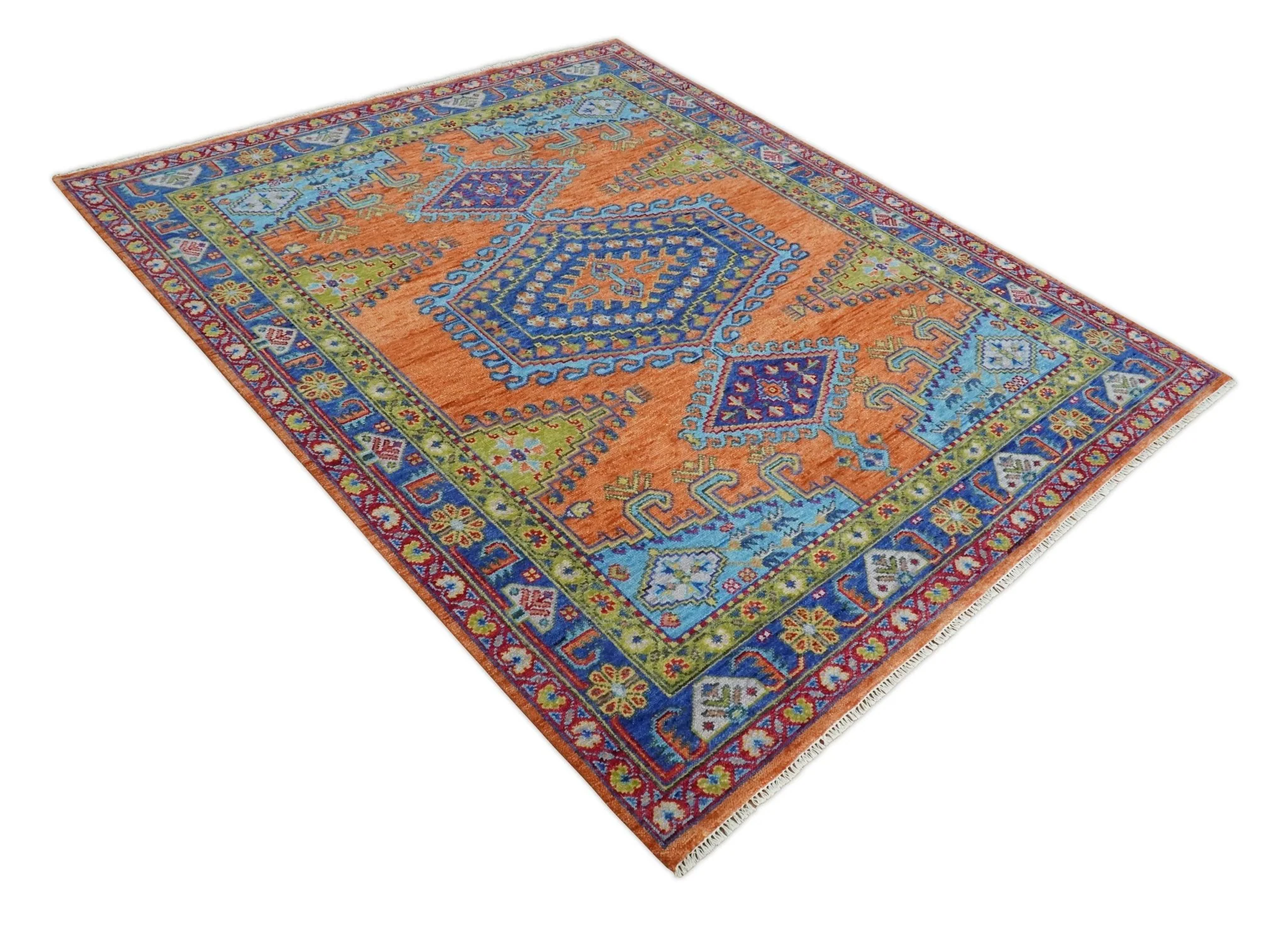 Hand Knotted Rust, Blue and Olive Traditional Multi Size Antique Wool Area Rug - Image 10