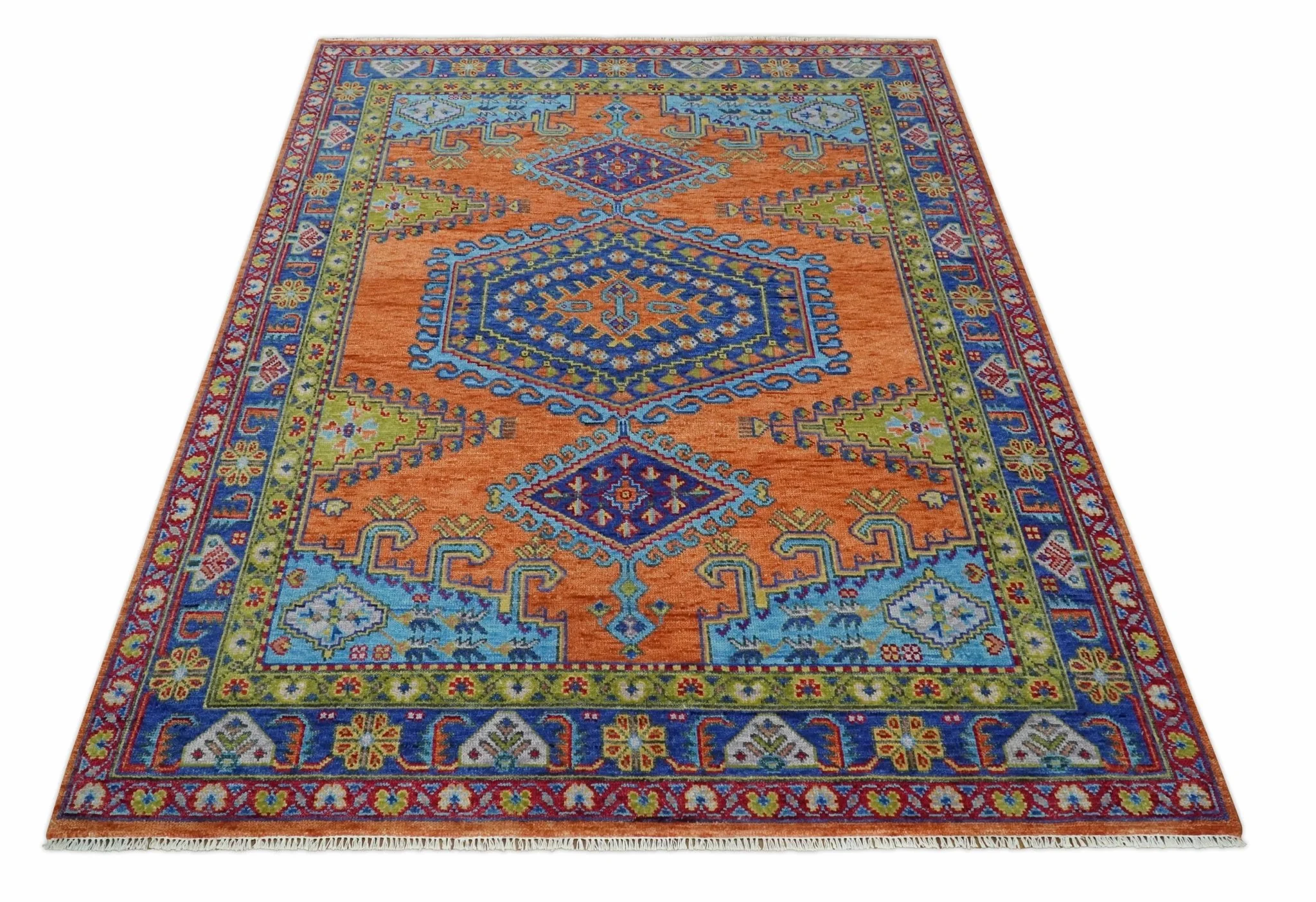 Hand Knotted Rust, Blue and Olive Traditional Multi Size Antique Wool Area Rug - Image 11